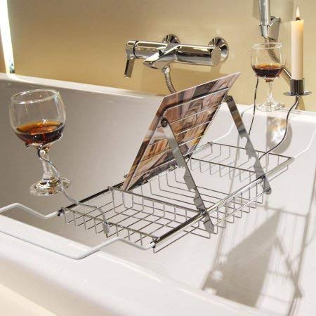 Expandable Bathtub Caddy Tray with Wine Glass Holder & Extending Sides - Luxury Bath Accessory for Relaxing Spa Experience at Home
