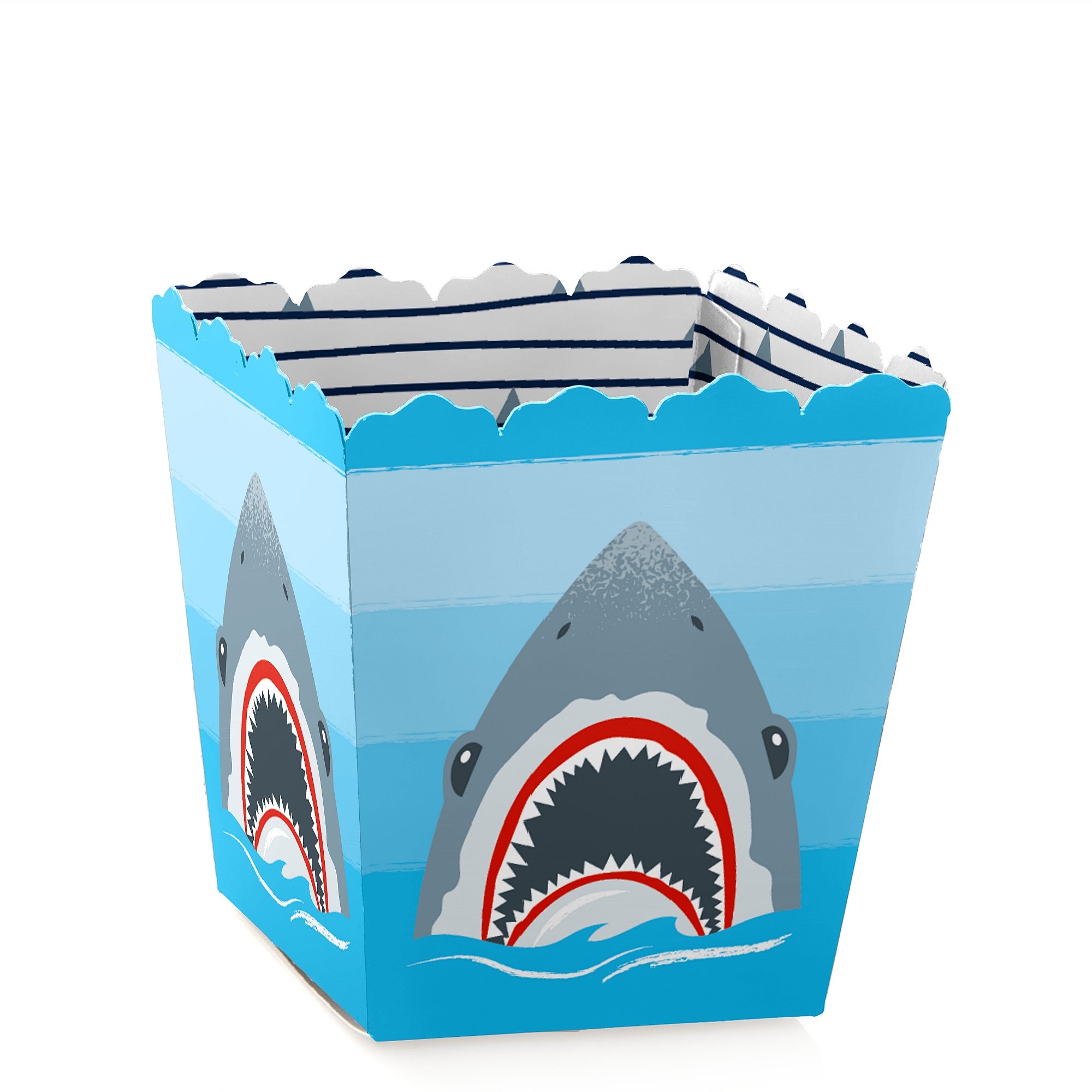 Big Dot of Happiness Shark Zone Party Mini Favor Boxes - Set of 12 Jawsome Shark Themed Candy Treat Boxes for Birthday Parties, Baby Showers & Ocean Theme Events - Perfect for Party Favors & Goodie Bags