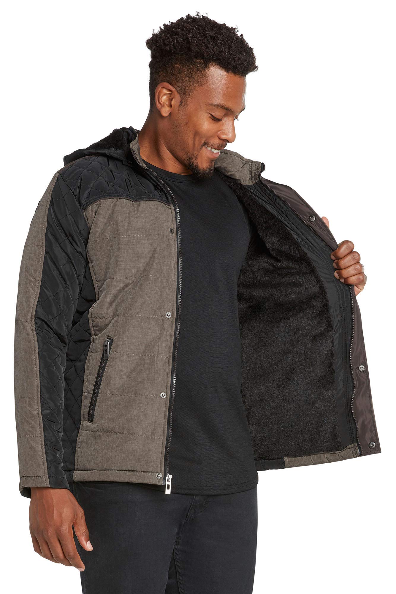 9 Crowns Men's Faux Fur Water-Resistant Athletic Cut Jacket - Winter Warm Windbreaker for Outdoor Sports & Casual Wear