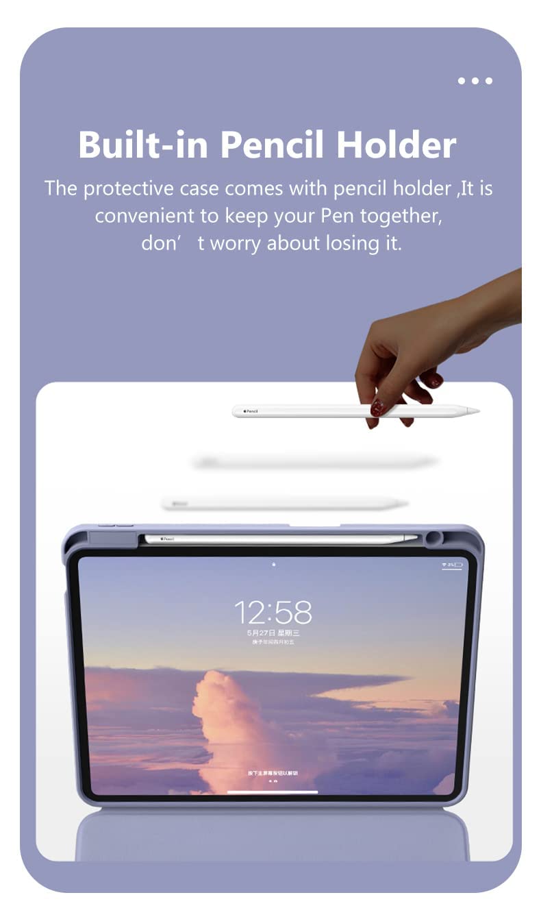Wireless Bluetooth Keyboard Case for iPad 9/8/7/Air 3/Pro 10.5 with Pencil Holder & Detachable Magnetic Back Cover - Slim Protective Trackpad Keyboard in Lavender Purple | Perfect for Work, Study & Travel