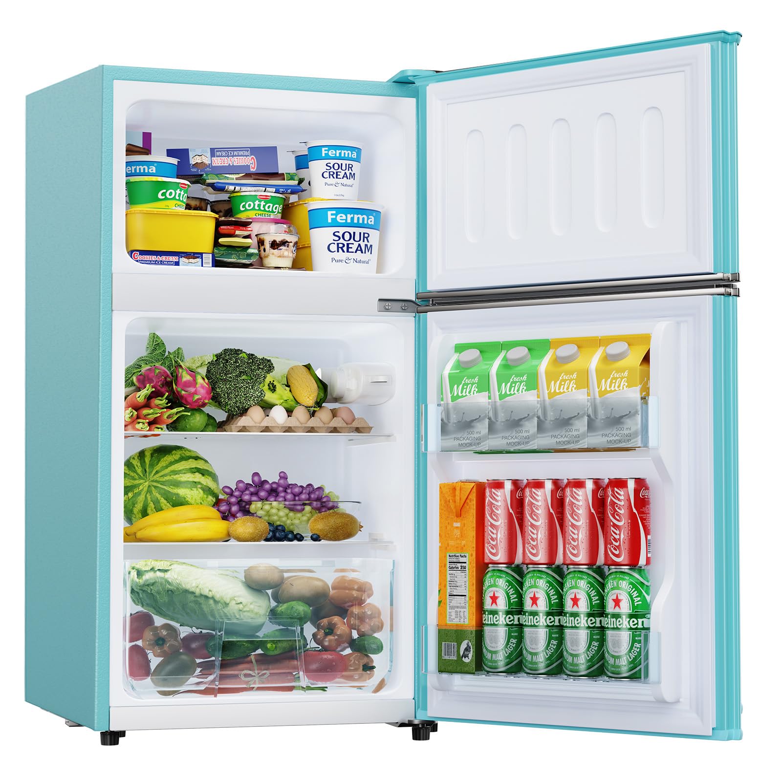 3.2 Cu.Ft Mini Fridge with Freezer - Compact 2-Door Refrigerator for Bedroom, Dorm, Office & Apartment - Energy Efficient & Quiet Cooling - Sky Blue Small Refrigerator - Perfect for Snacks, Drinks & Personal Storage