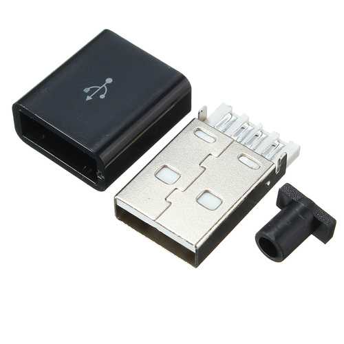1Pcs USB 2.0 Type A Male Plug 4-Pin Solder Connector with Black Square Cover - Perfect for DIY Electronics, Computer Repairs & USB Cable Projects