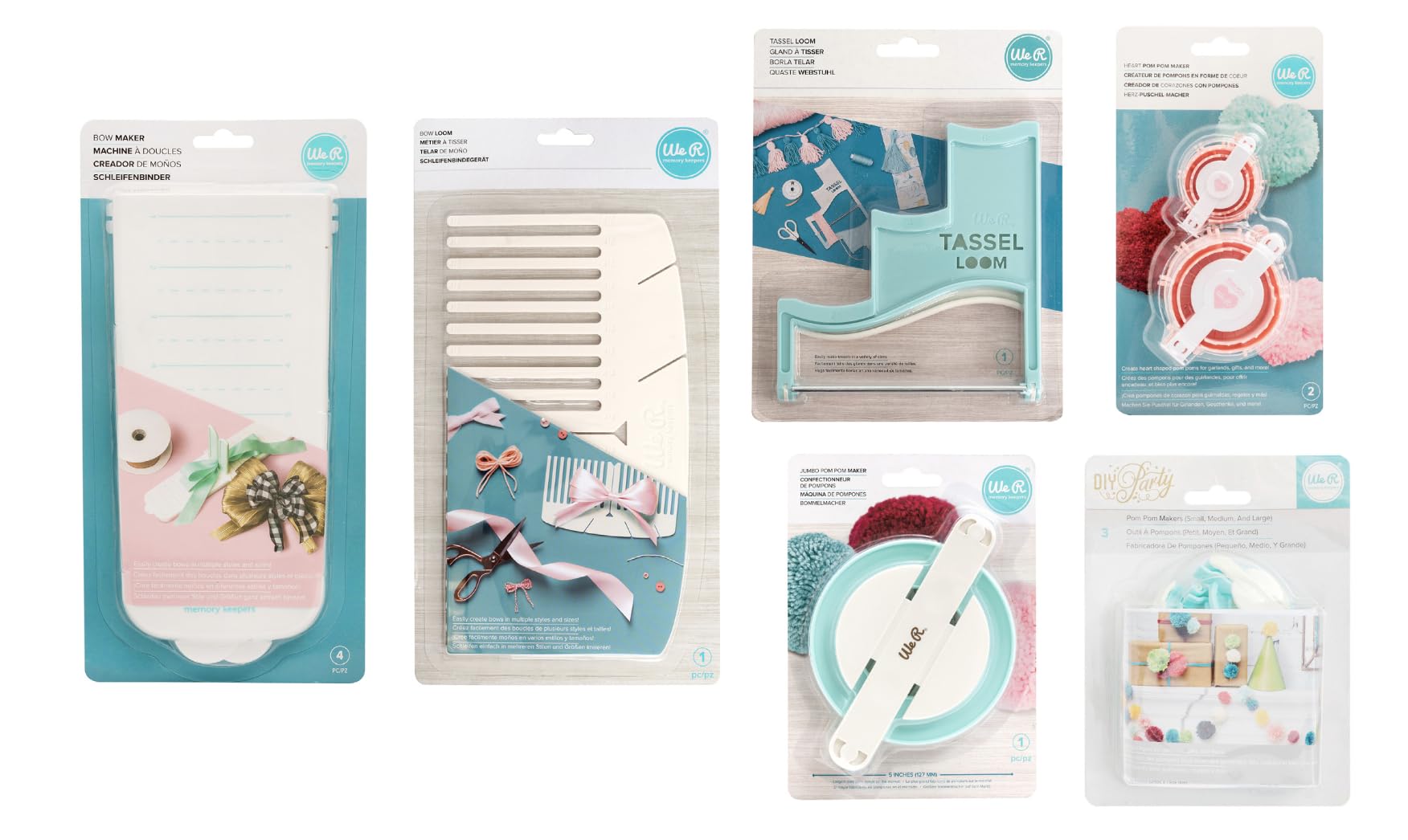 We R Memory Keepers Bow and Tassel Maker Bundle - DIY Craft Kit for Small, Medium & Large Pom Poms, Heart Shaped Pom Poms & Bows - Perfect for Gift Wrapping, Scrapbooking, Home Decor and Party Favors