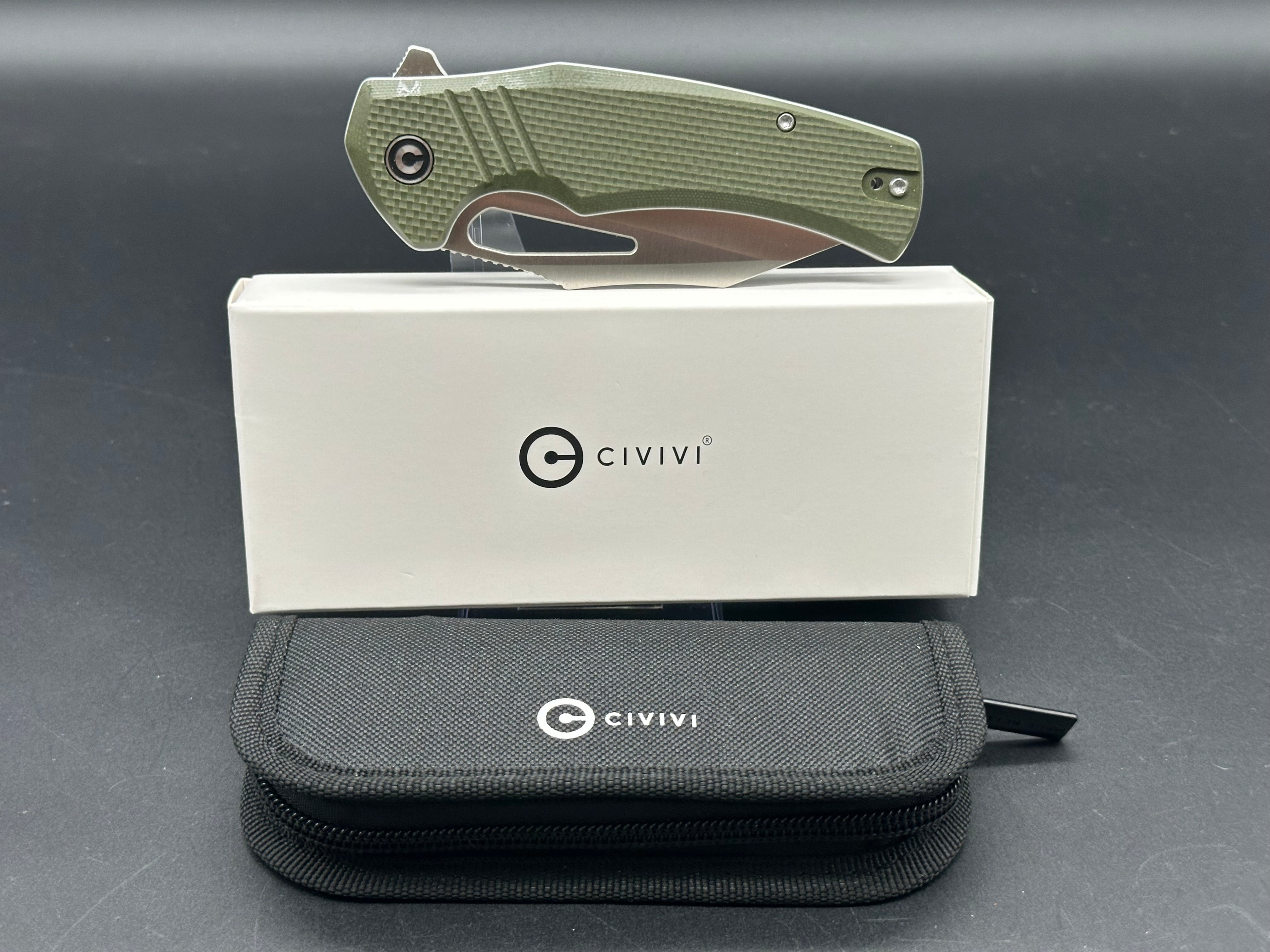 CIVIVI Bulltusk Folding Knife - OD Green Coarse G10 Handle, 14C28N Clip Point Plain Edge Satin Finish - Perfect for Camping, Hiking & Outdoor Survival