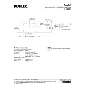Kohler K-19034-1-47 Escale Vanity Top with Basin in Almond - Perfect for Bathroom Renovation & Modern Home Decor