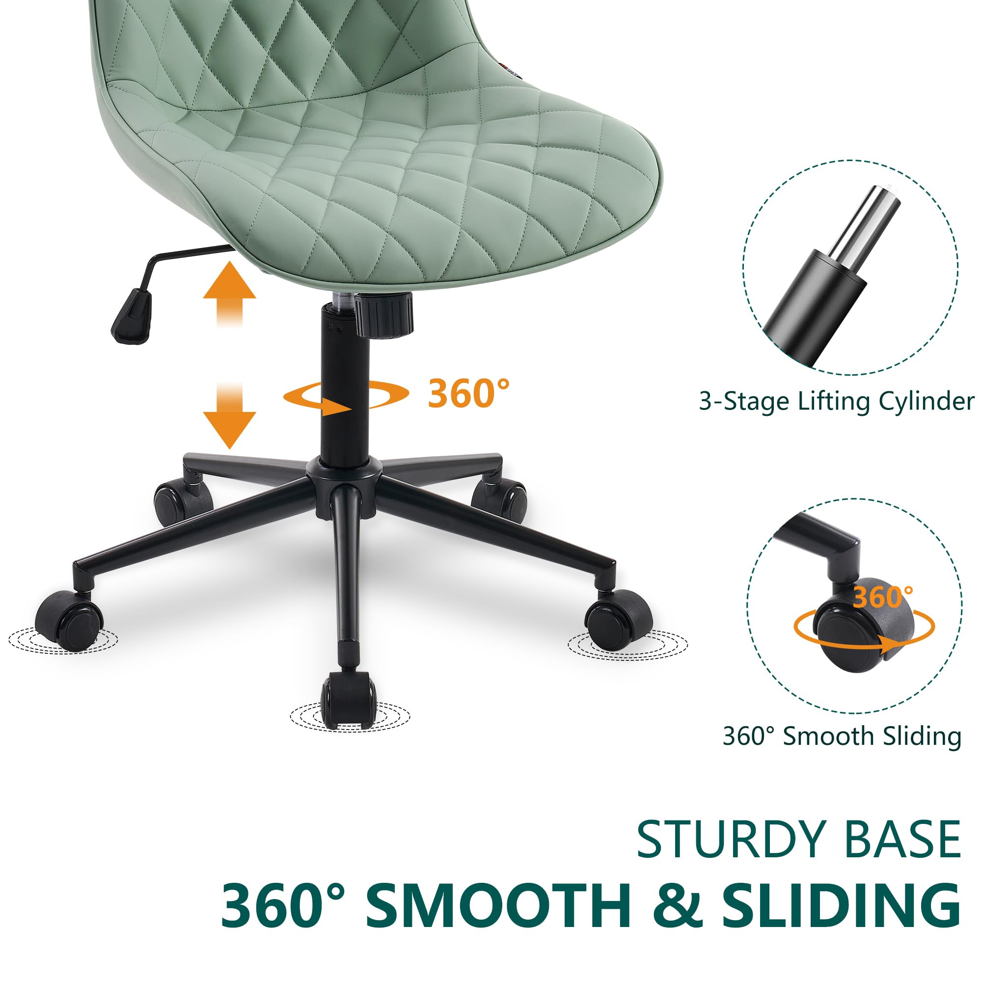 YOUNUOKE Armless Desk Chair - Comfy Home Office Computer Chair with Wheels, Rolling Swivel Task Chair, Modern Upholstered Executive Chair for Small Spaces (Mint Green) - Perfect for Home Office, Gaming, Study & Vanity Desks