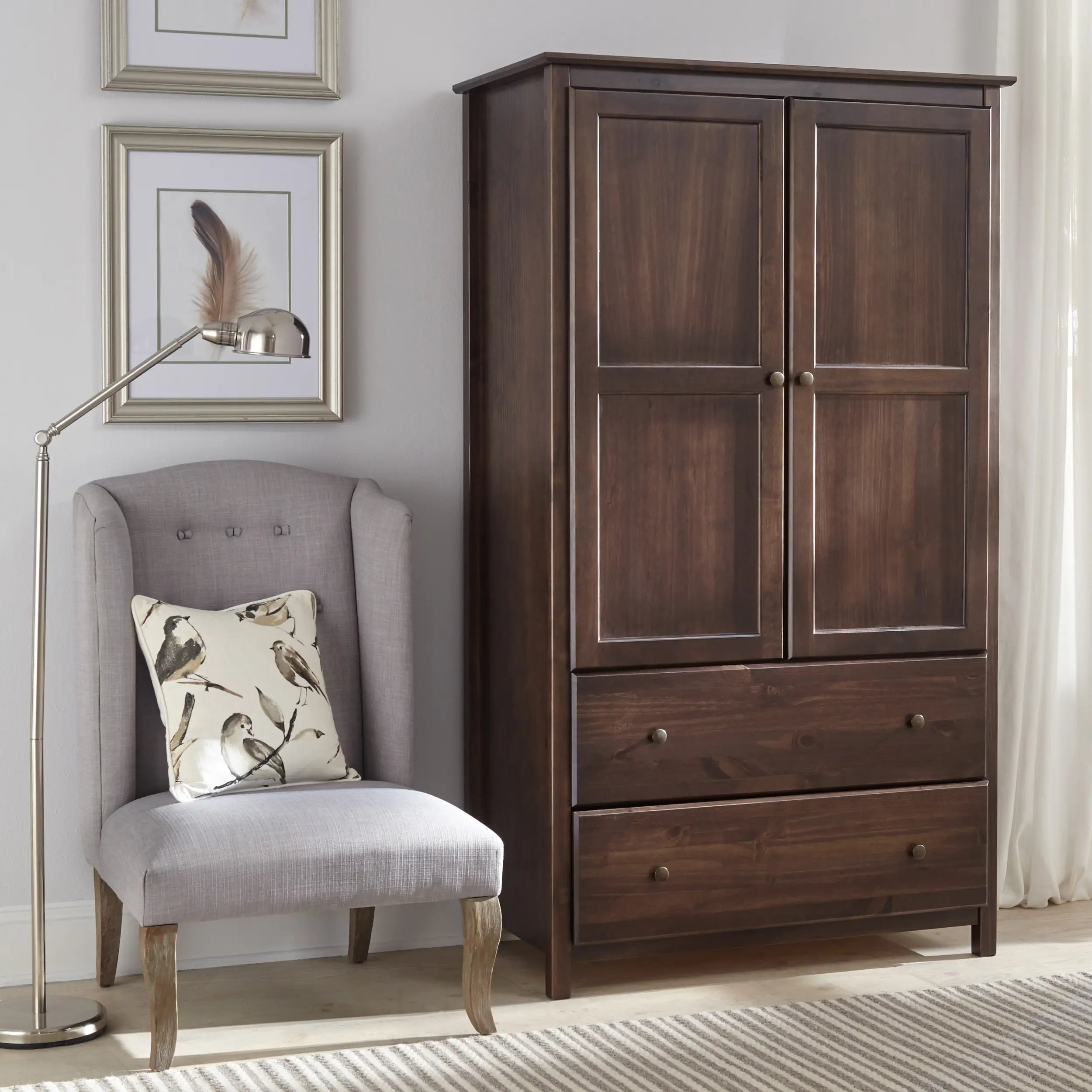 2 Door Wardrobe Closet - Spacious Storage for Bedroom, Living Room, or Office Organization - Modern Shaker Style Wooden Cabinet for Clothes & Accessories