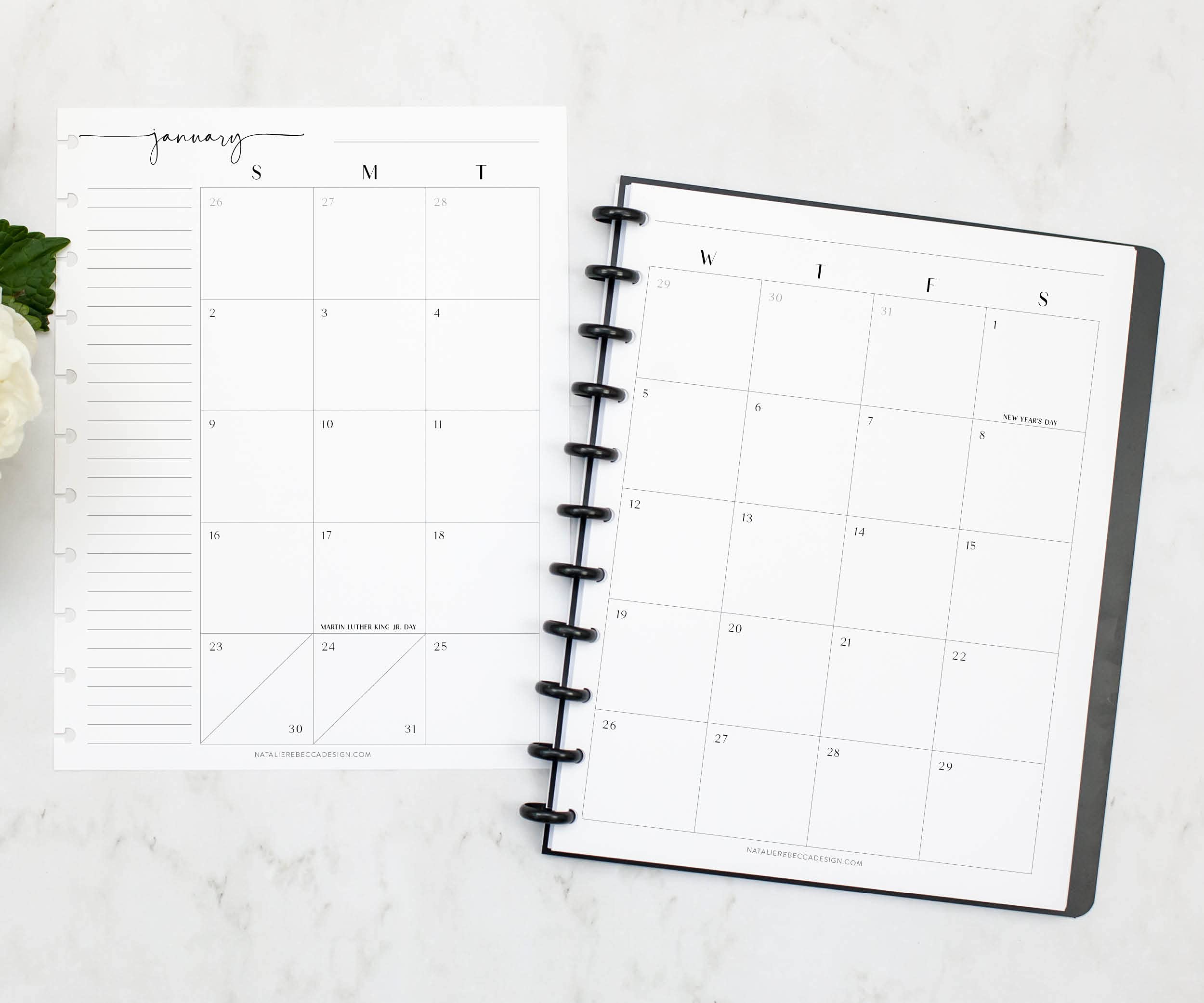 BetterNote 2025 Horizontal Calendar Refill for Disc Notebook - Compatible with Levenger Circa, Staples Arc Jr, TUL, Happy Planner, InkWell Press, MAMBI, NOTIQ (Modern 11-Disc, 8.5
