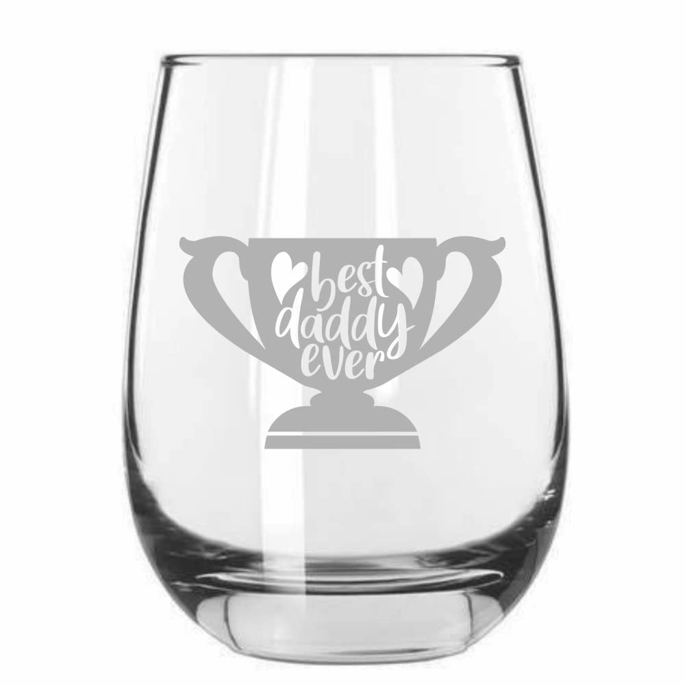 Best Dad Stemless Wine Glass 15.25oz - Father's Day Gift for Wine Lovers