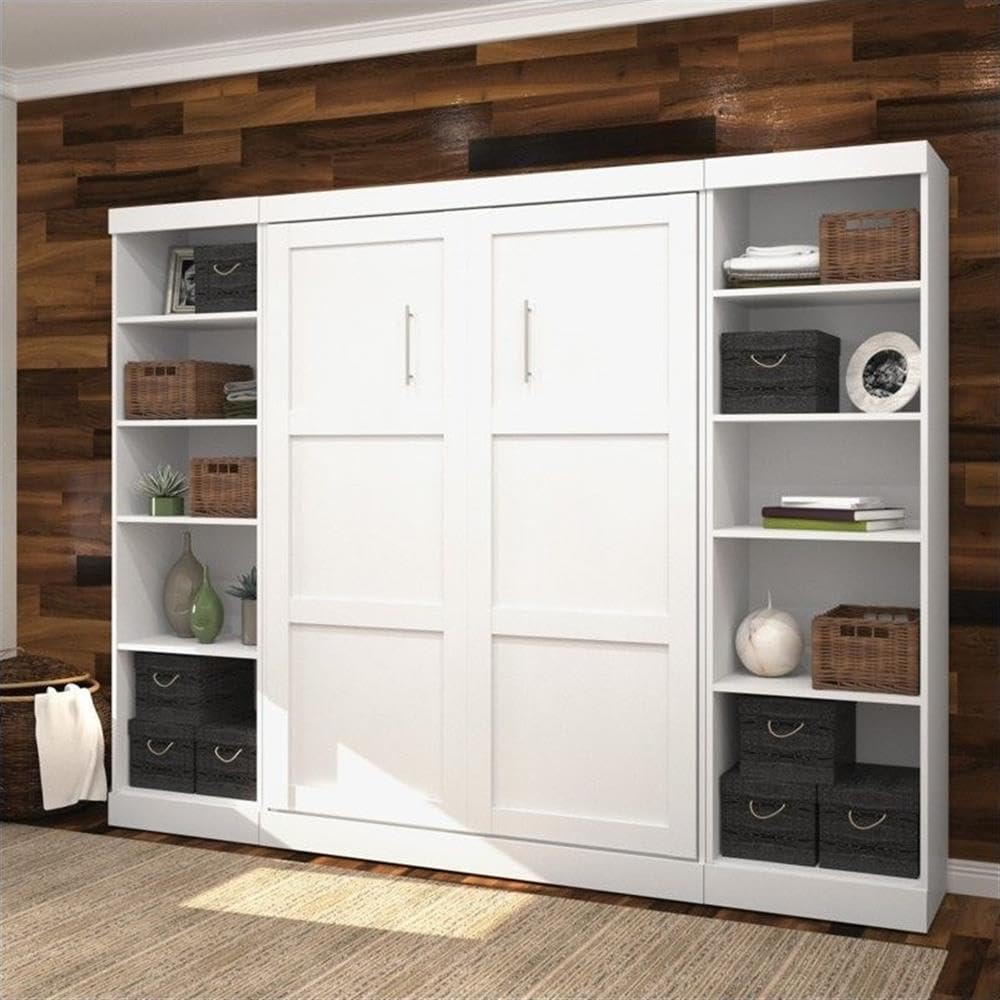 Atlin Designs Full Wall Bed with 2-Piece Storage Unit in White - Space Saving Murphy Bed for Small Apartments, Guest Rooms & Home Offices