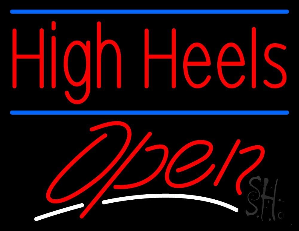 Blue Line LED High Heels Neon Sign 15x19 Inches - Black Square Acrylic Backing with Dimmer - Bright Premium Indoor LED Light for Store Decor, Boutique, Salon & Retail Shop Display - Perfect for Window Displays, Wall Art & Business Branding