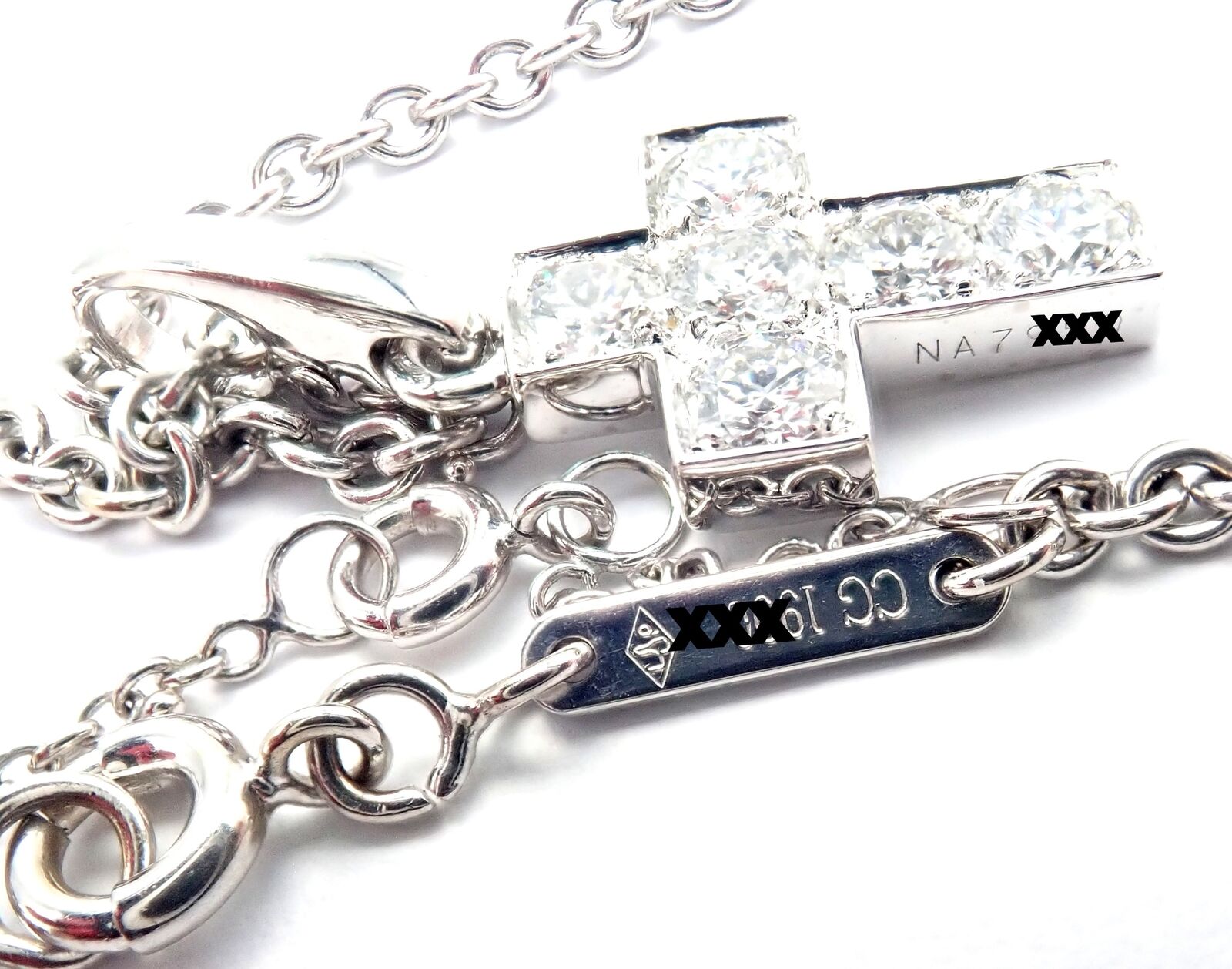 Authentic Cartier 18K White Gold Diamond Cross Pendant Necklace for Women - Luxury Jewelry Gift for Christmas, Anniversary & Special Occasions