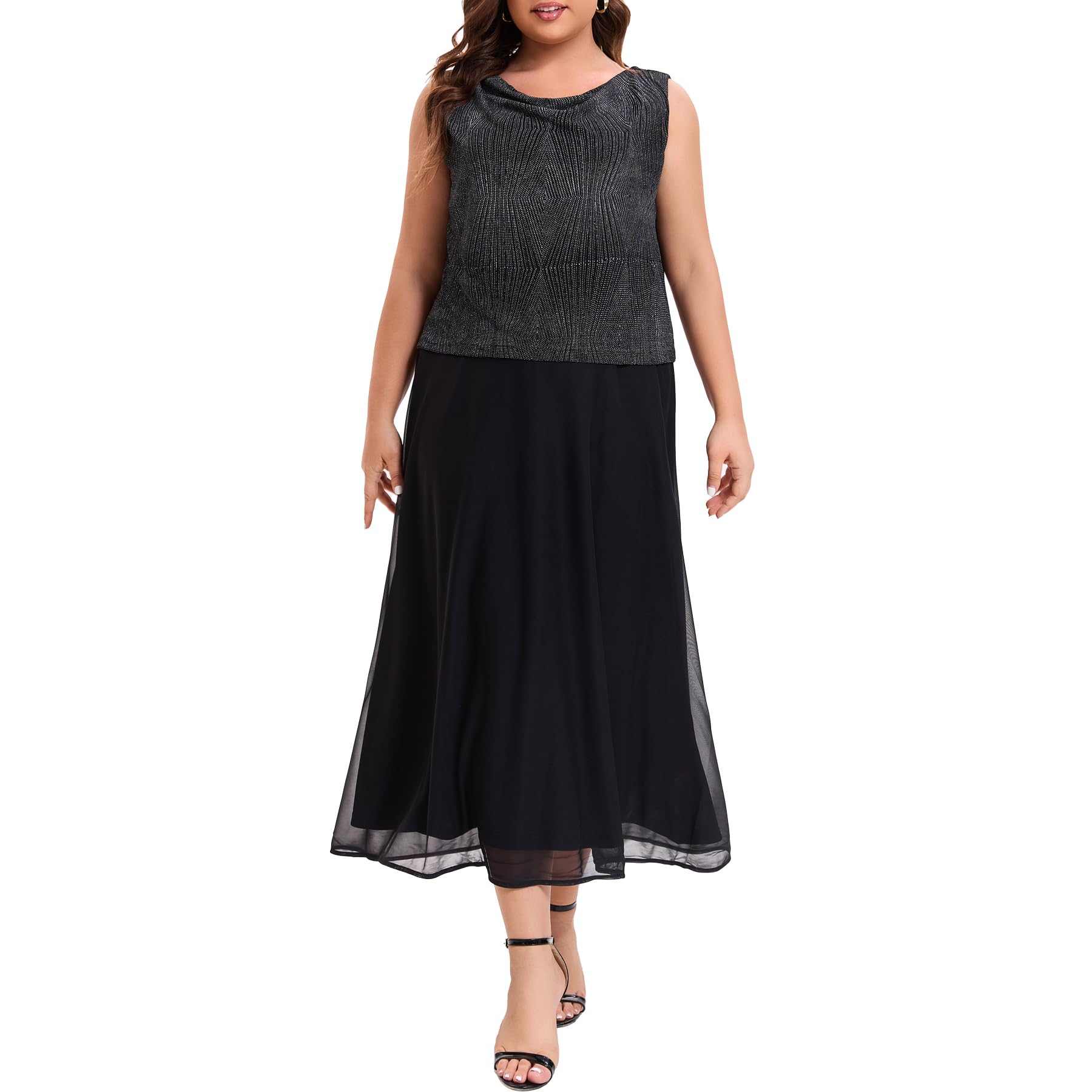 Plus Size Mother of The Bride Suits - Elegant Tea Length Glitter Jacket Dress Set for Women | Formal Evening Gowns & Special Occasions | Perfect for Weddings, Galas & Holiday Parties
