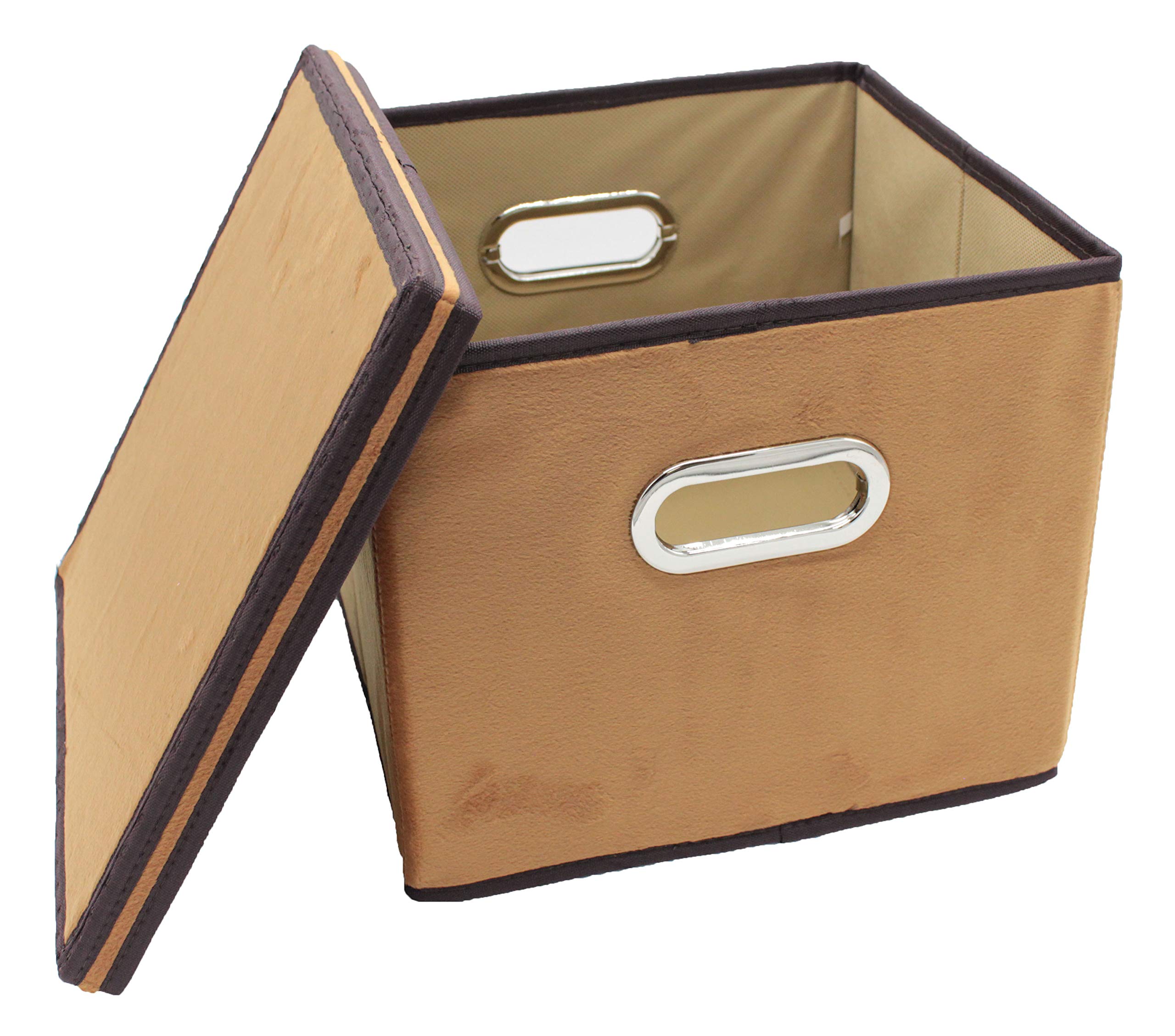 Brown Velvet Fabric Foldable File Cabinet Storage Box - 2 Pack Letter Size Hanging File Organizer with Lid for Home Office Organization & Document Storage