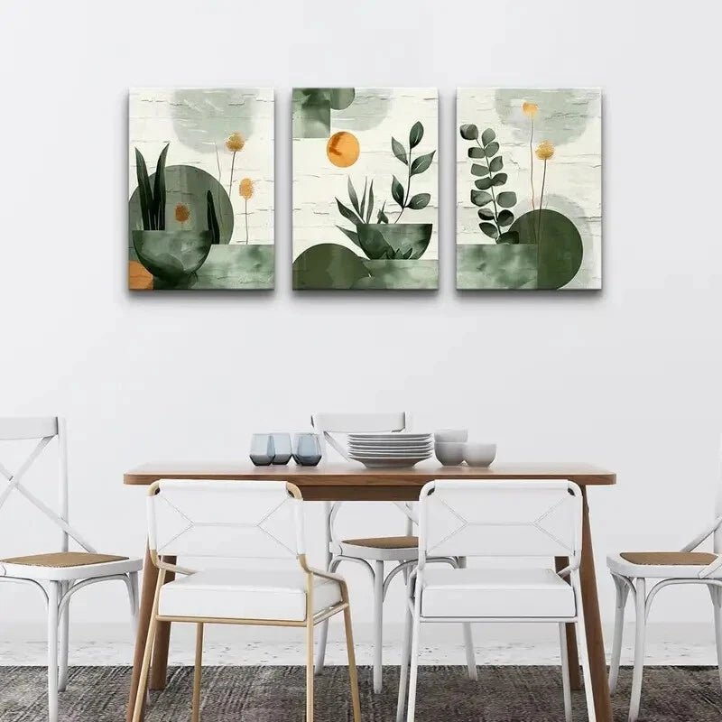 3-Piece Abstract Geometric & Botanical Metal Wall Art - Ready to Hang Modern Home Decor for Living Room, Bedroom & Office