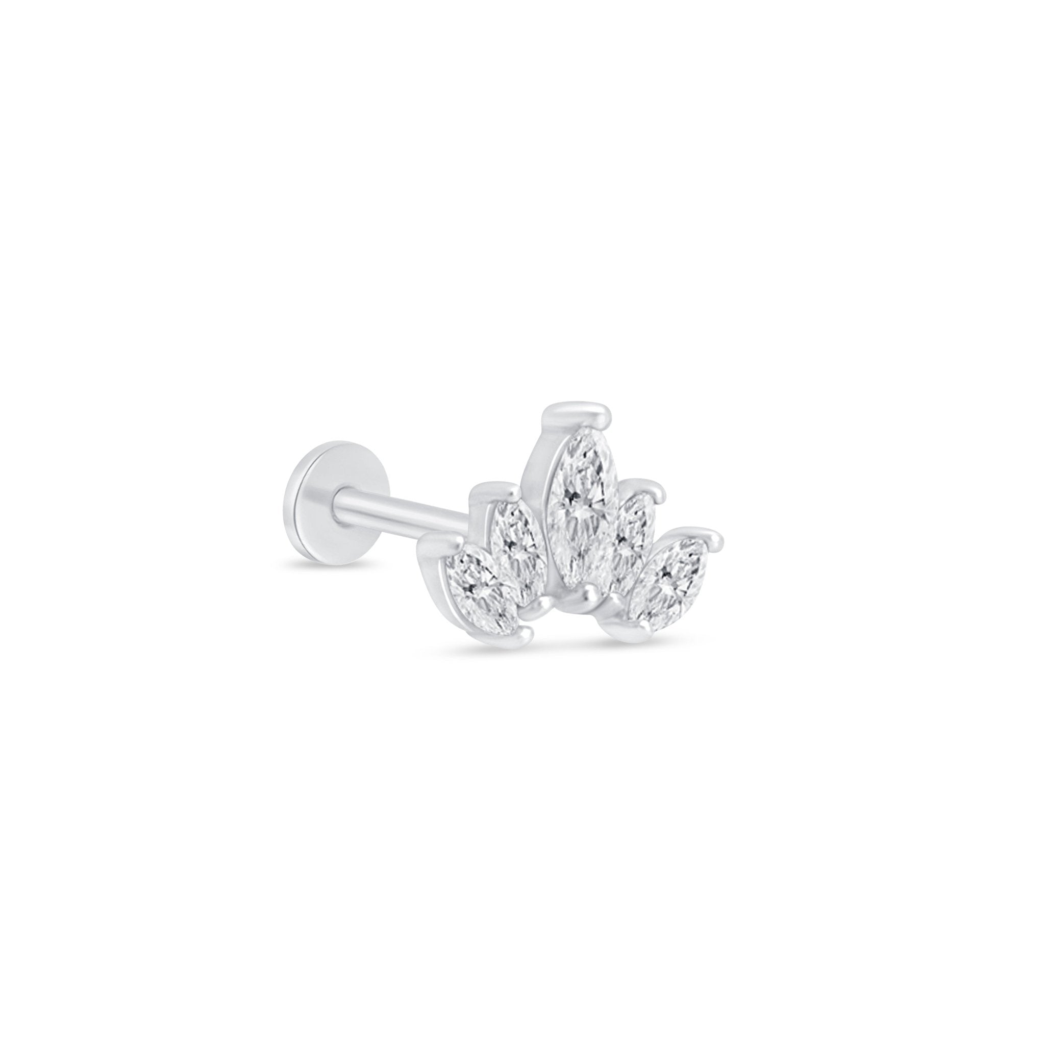 14K White Gold Marquise Cut Five Petal Lotus Stud Earrings - Elegant Floral Jewelry for Women, Perfect for Weddings, Parties & Everyday Wear