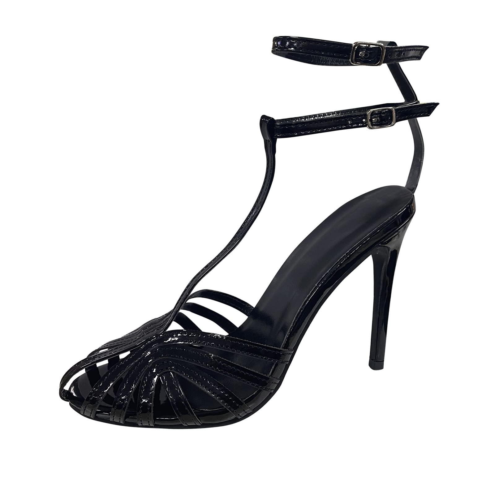 Women's Navy Blue & Black Ankle Strap Sandals - Low Kitten Heel Summer Walking Sandals 2023 | Comfortable Chunky Heel Mules for Beach, Vacation & Casual Outfits