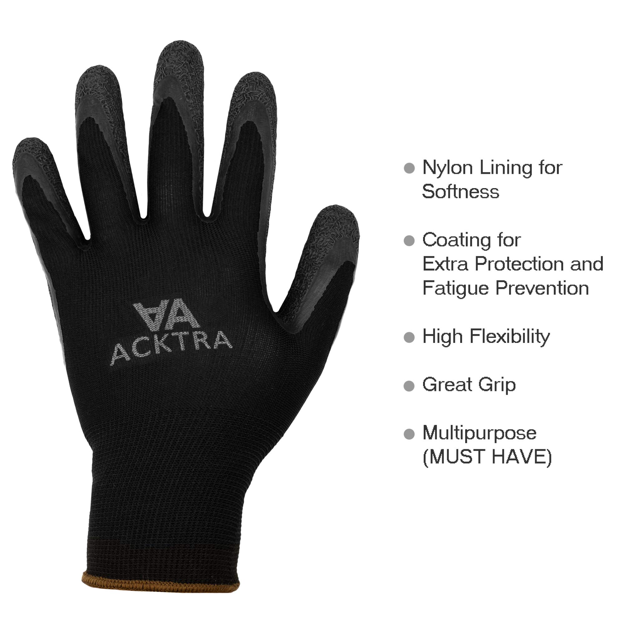 Crinkle Rubber Coated Safety Work Gloves - Non-Slip, Durable, Bulk Pack (12 Pairs) - Ideal for Construction, Gardening, and Warehouse Use - WG008 BLB