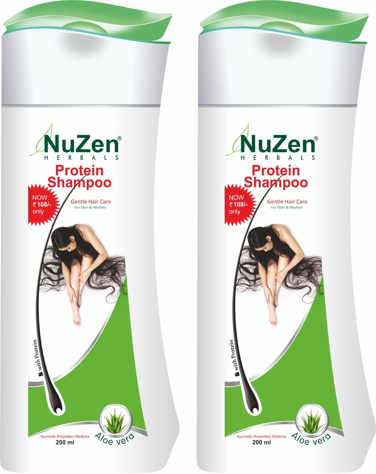 Nuzen Herbals Protein Shampoo with Aloe Vera, Amla, Bhringraj & Soya - 200ml (2 Pack) - Hair Growth & Repair for Dry, Damaged Hair - Perfect for Daily Use & Salon Results at Home