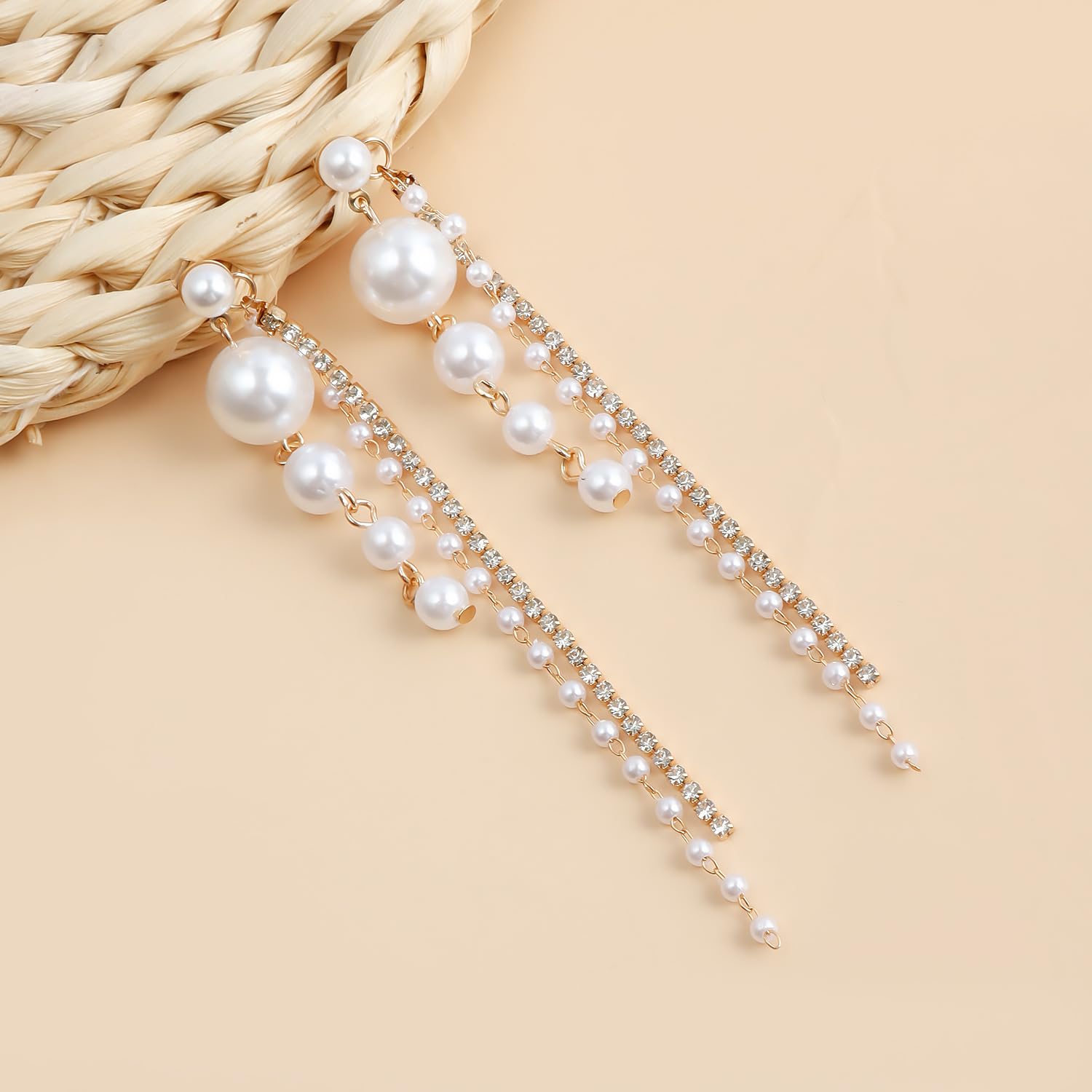 Elegant Long Pearl Drop Dangle Earrings for Women | Boho Pearl Tassel Earrings | Wedding & Party Jewelry | Perfect for Bridal, Formal Events & Everyday Wear
