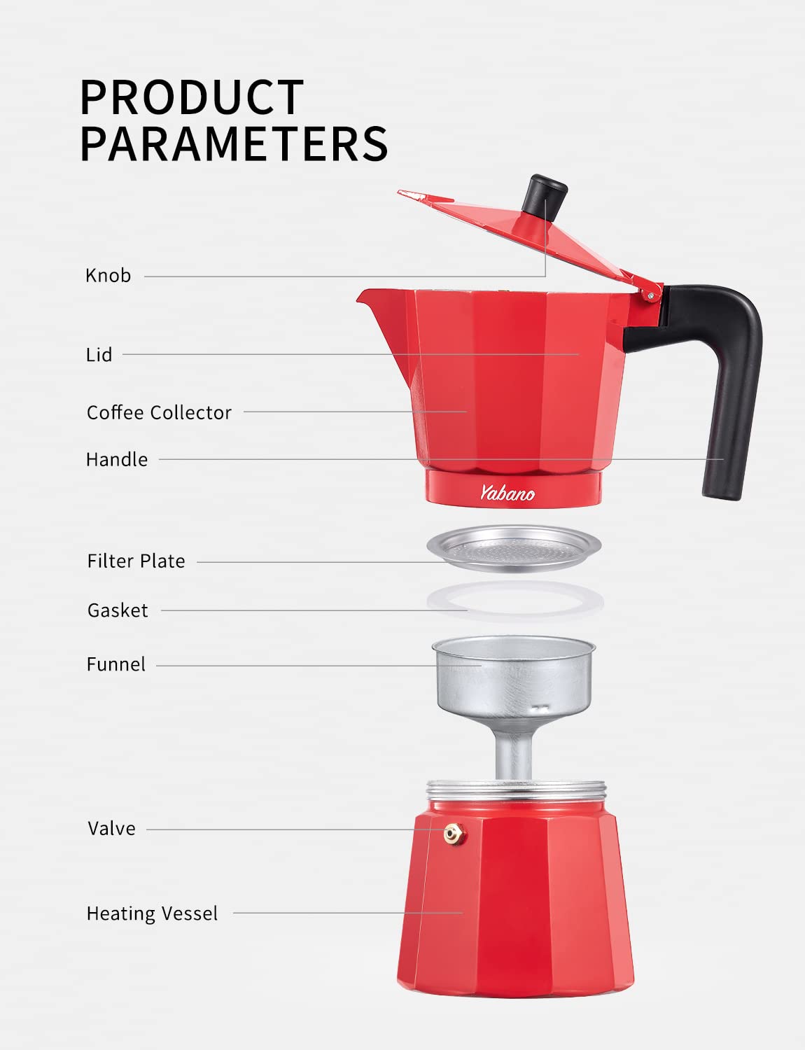 Yabano 3-Cup Stovetop Espresso Maker - Italian Moka Pot for Gas & Electric Stoves - Perfect for Cappuccino, Latte & Home Brewing - Ideal for Coffee Lovers & Kitchen Use
