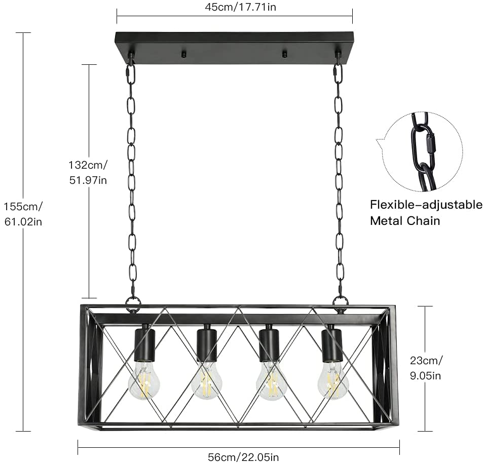 Depuley 4-Light Farmhouse Kitchen Island Pendant Lighting - Industrial Black Chandelier with Metal Frame for Dining Room, Living Room & Restaurant | E26 Bulbs Included | Perfect for Rustic Home Decor & Commercial Spaces