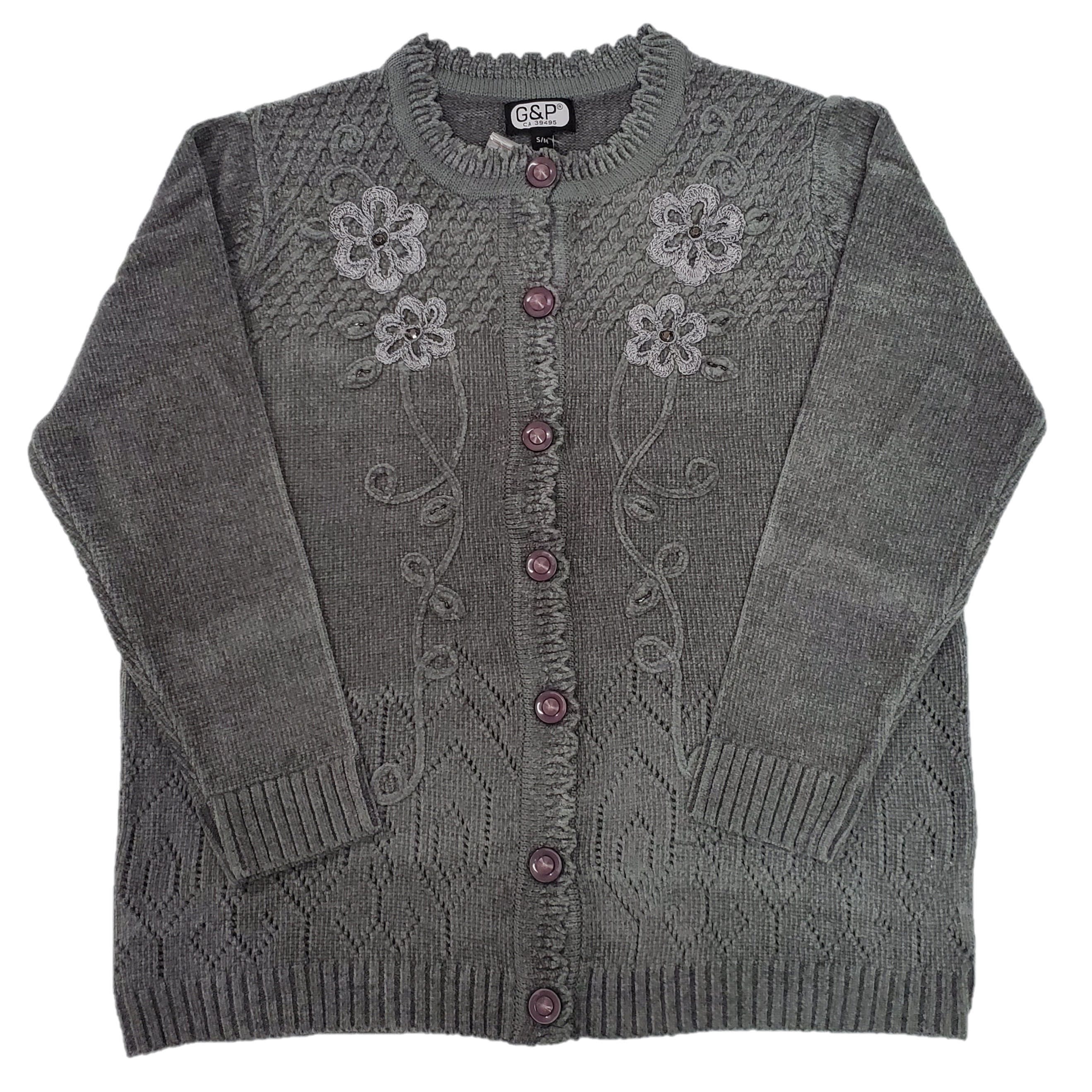 Women's Soft Chenille Embroidery Designer Cardigan Sweater - Cozy Knit Pullover for Fall & Winter, Perfect for Office, Date Night and Casual Outfits