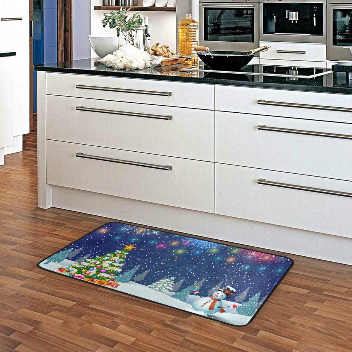 DOMIKING Non-Slip Christmas Kitchen Rug - Snowman Design Holiday Floor Mat, 39