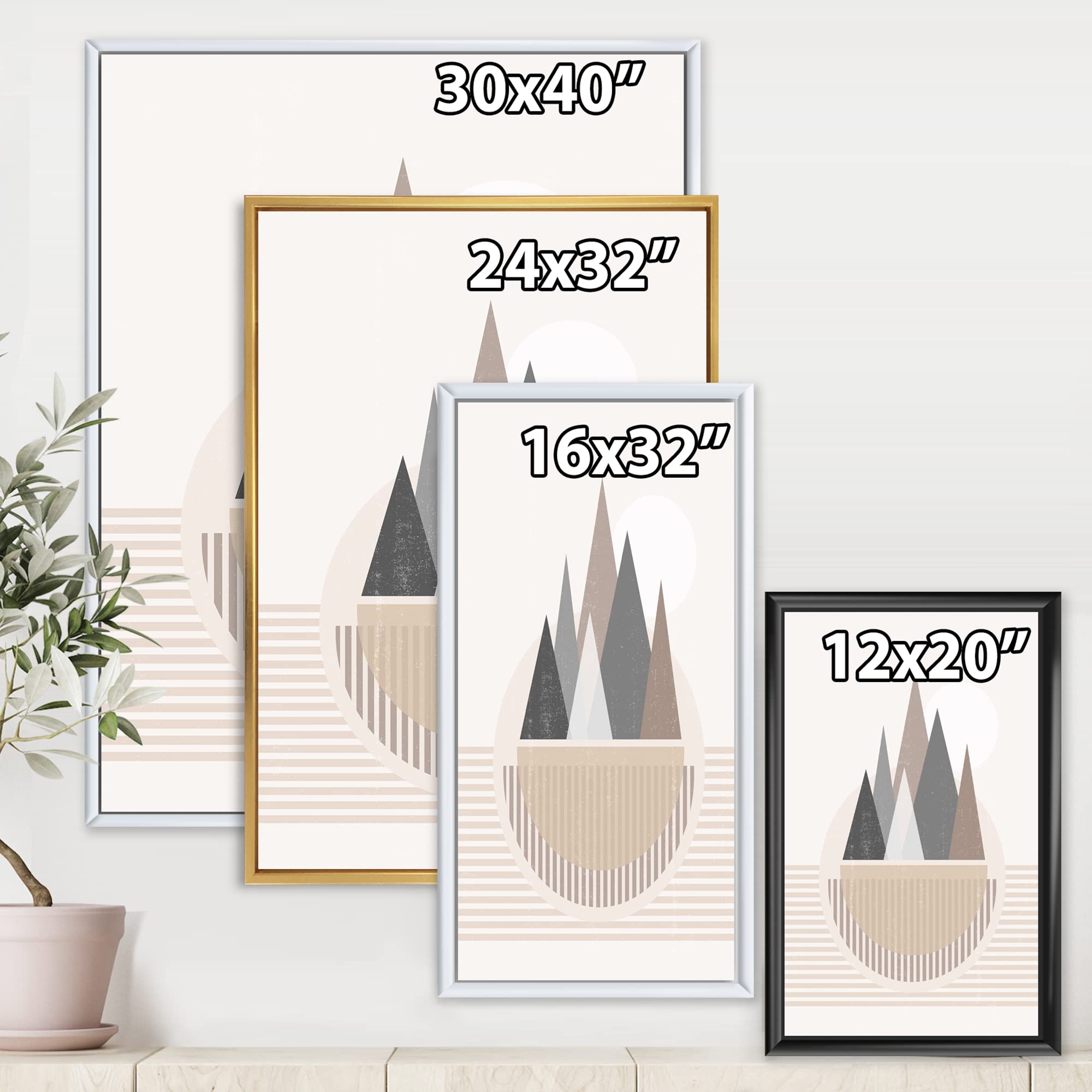 Abstract Sun and Moon In Mountains III - Modern Framed Canvas Wall Art Print for Living Room & Bedroom Decor