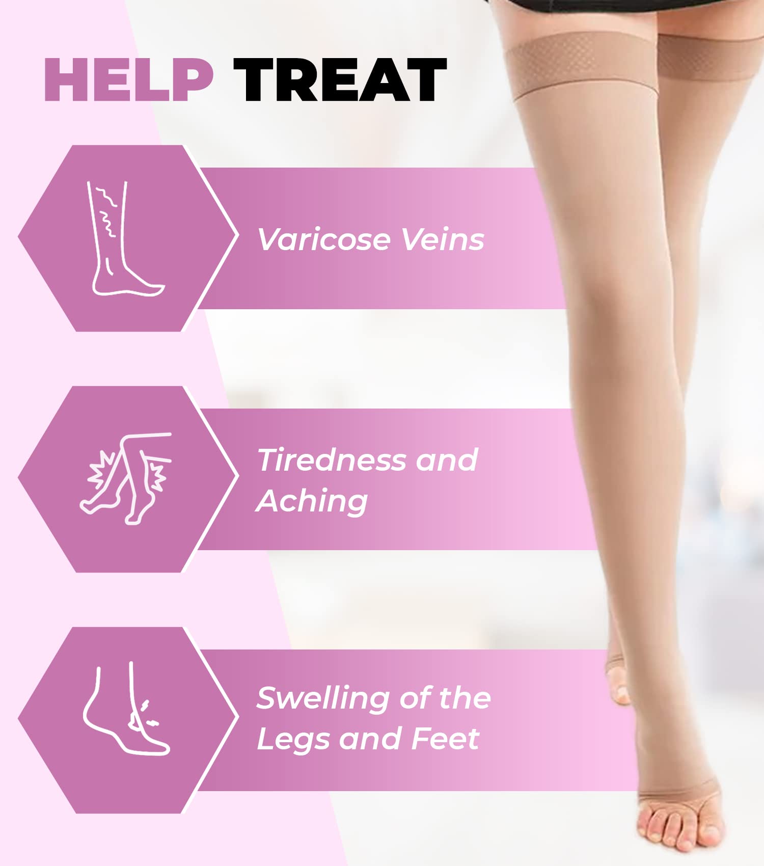 GABRIALLA 20-30 mmHg Thigh High Open Toe Compression Stockings for Women - Medical Grade Graduated Support for Varicose Veins, Swelling & Circulation - Perfect for Travel, Pregnancy & Nurses