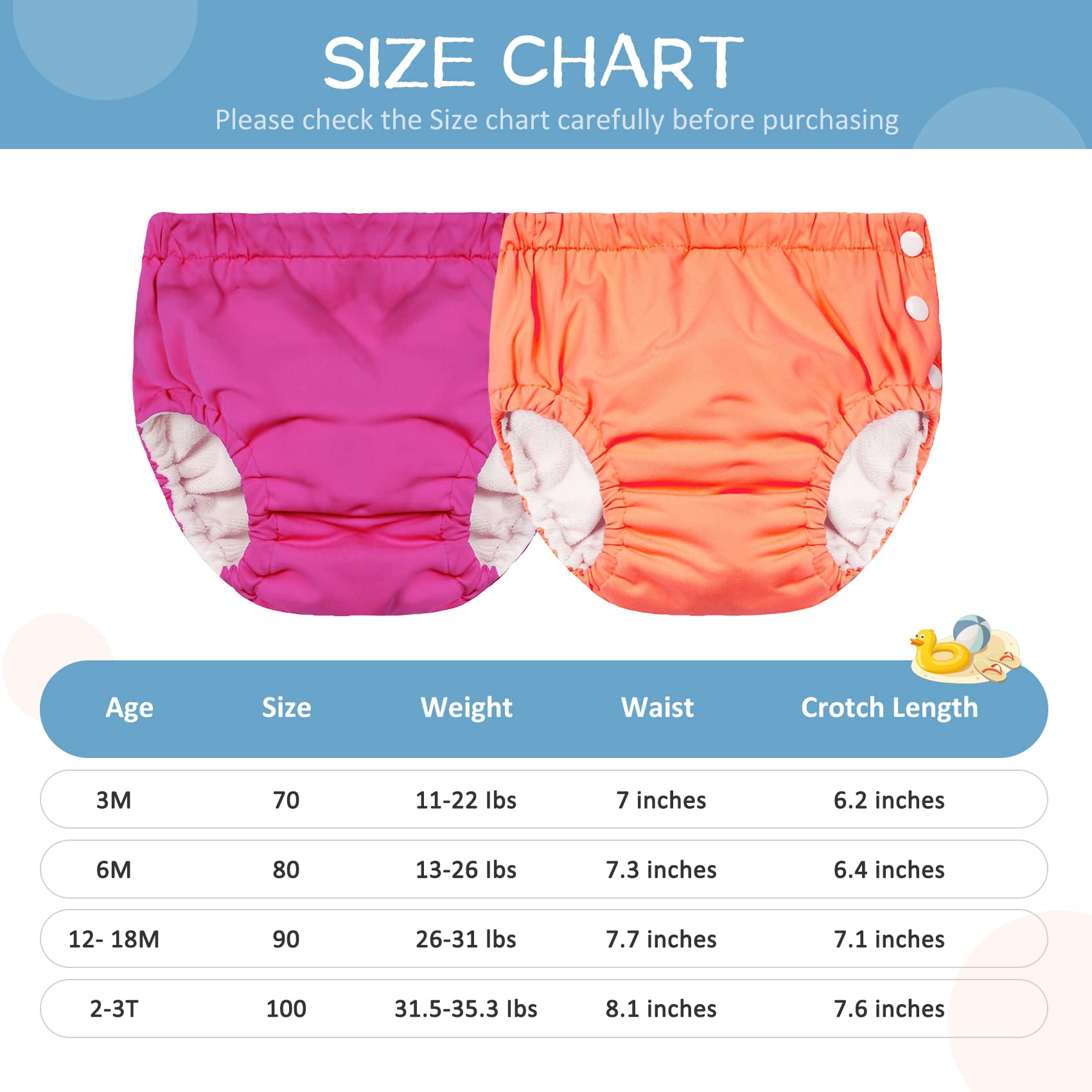 Reusable Washable Durio Swim Diapers for Toddlers & Babies - Leak-Proof Swim Diaper for Pool, Beach & Water Play