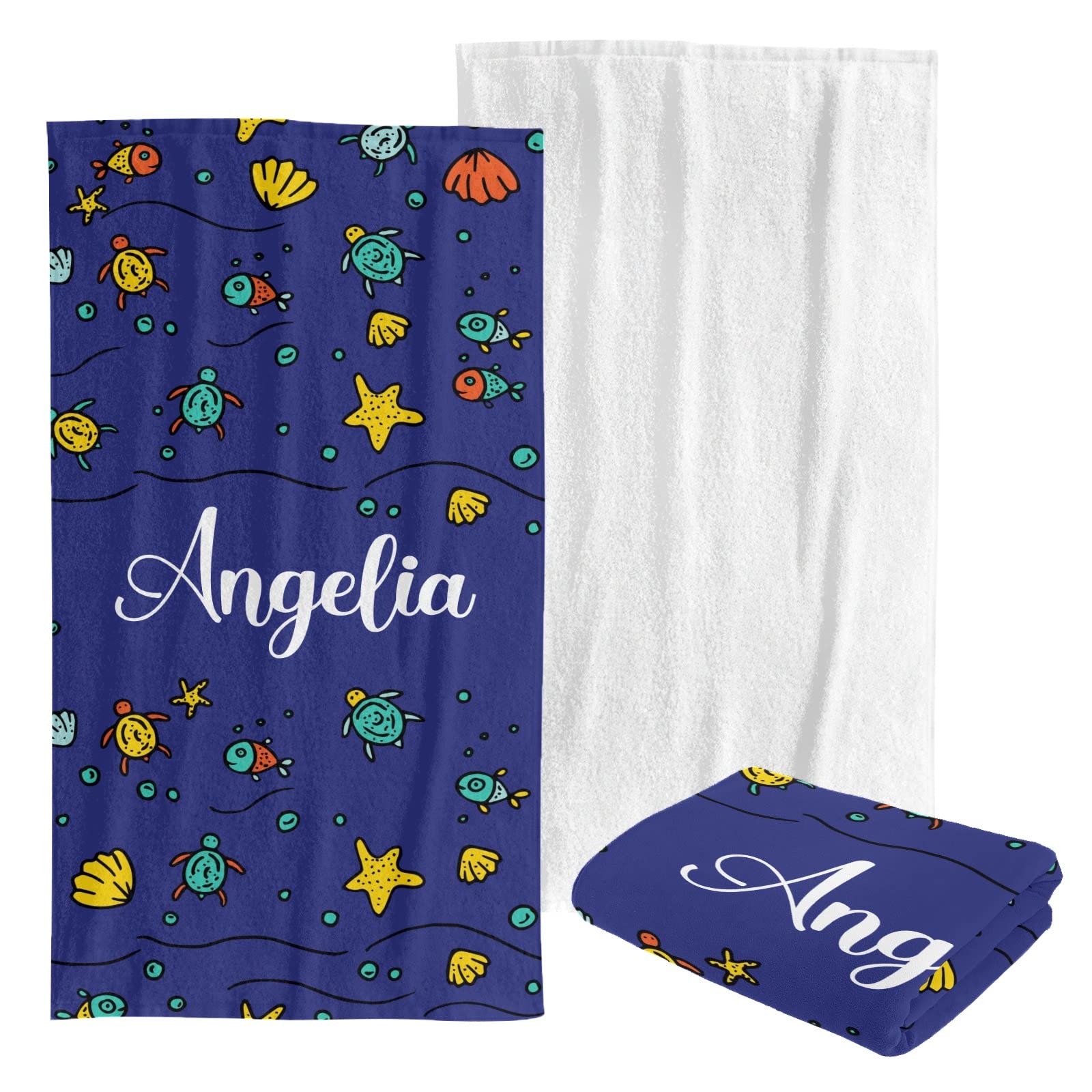 Custom Personalized Beach Towel - Soft Large Bath Towel Blanket for Swimming, Sunbathing, Pool, Travel - Kids, Men, Women, Boys & Girls with Shell & Sea Turtle Designs