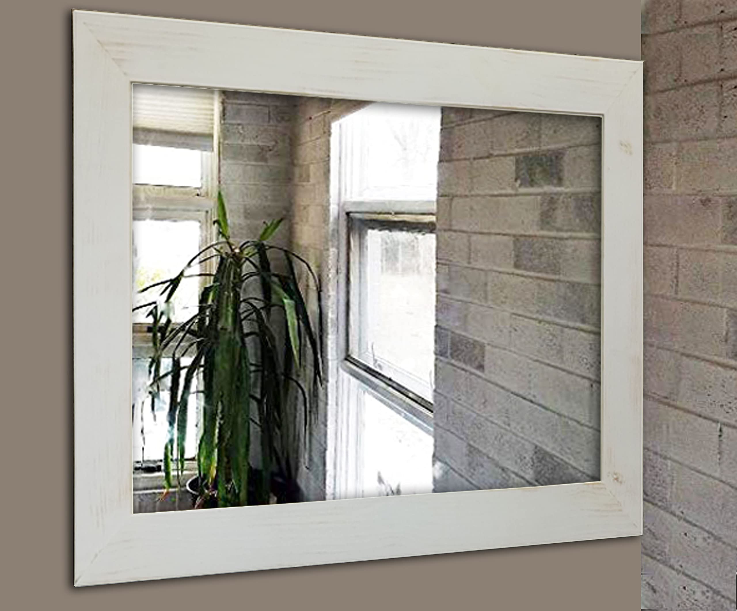 Shiplap Rustic Wood Framed Mirror - 20 Paint Colors, Antique White, Large Wall Mirror, Barn Wood Style, Vanity Mirror for Bathroom, Bedroom, Living Room, Entryway, and Hallway Decor