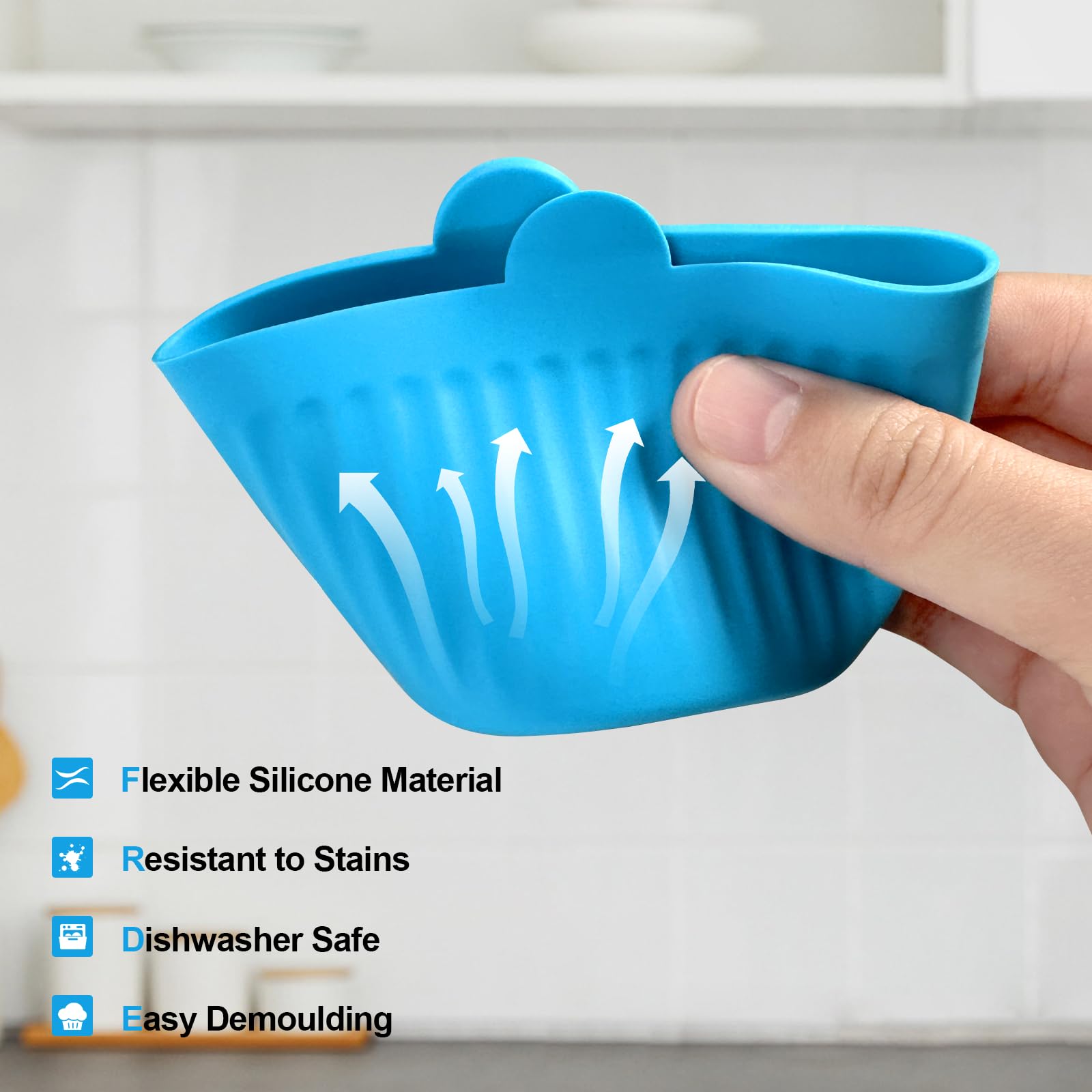 8-Piece Premium Food-Grade Silicone Air Fryer Baking Ramekins - Non-Stick Reusable Mold Cups for Eggs, Cupcakes, Muffins, Puddings, Tarts & Custards - Perfect Air Fryer Accessories for Healthy Cooking & Meal Prep