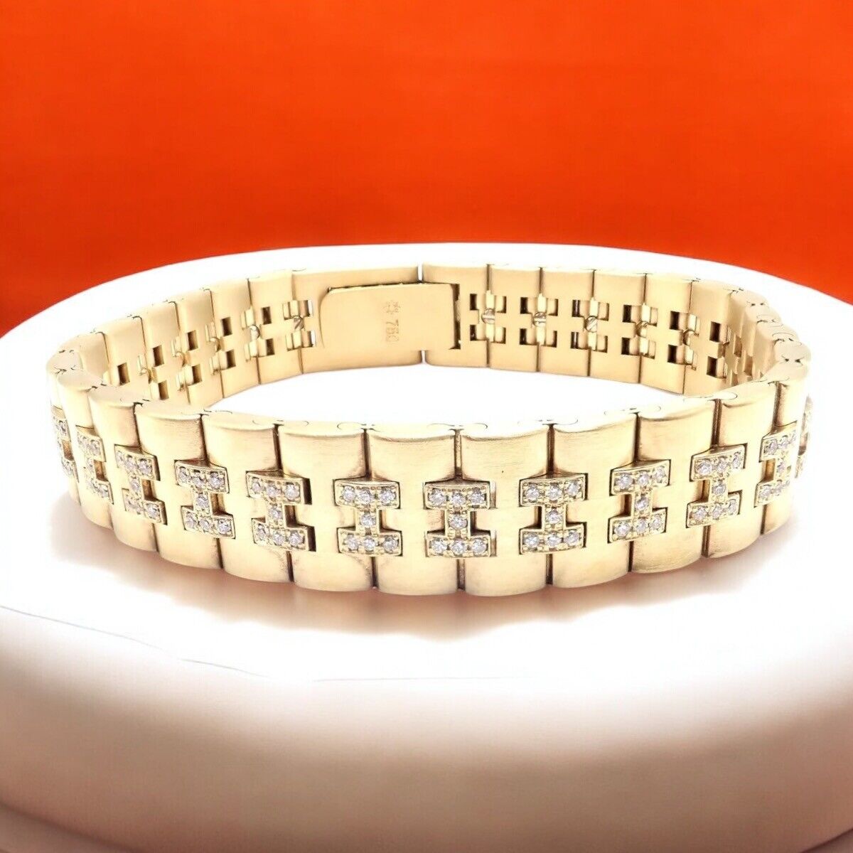 Authentic Vintage Hermes Paris 18k Yellow Gold Diamond H Link Bracelet - Luxury Jewelry for Women, Perfect for Parties, Weddings & Special Occasions