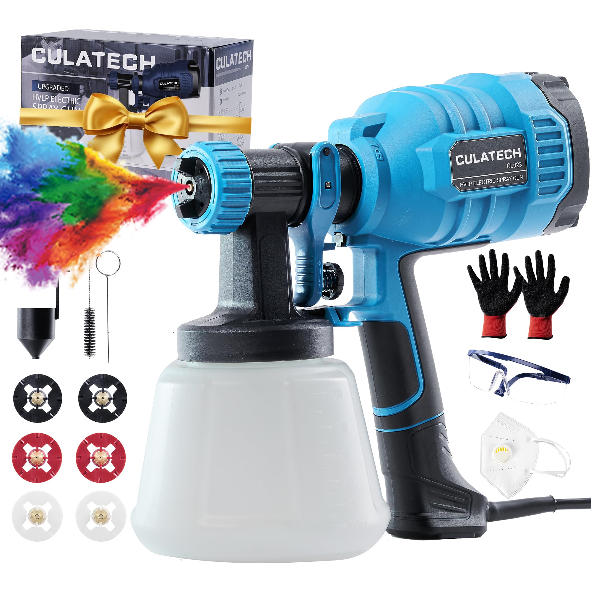 Upgraded HVLP Paint Sprayer Gun with 6 Copper Nozzles & Long Power Cord - Perfect for House Painting, Furniture, Fence, Walls & DIY Projects - Ideal for Home Renovation, Woodworking & Professional Painting Jobs