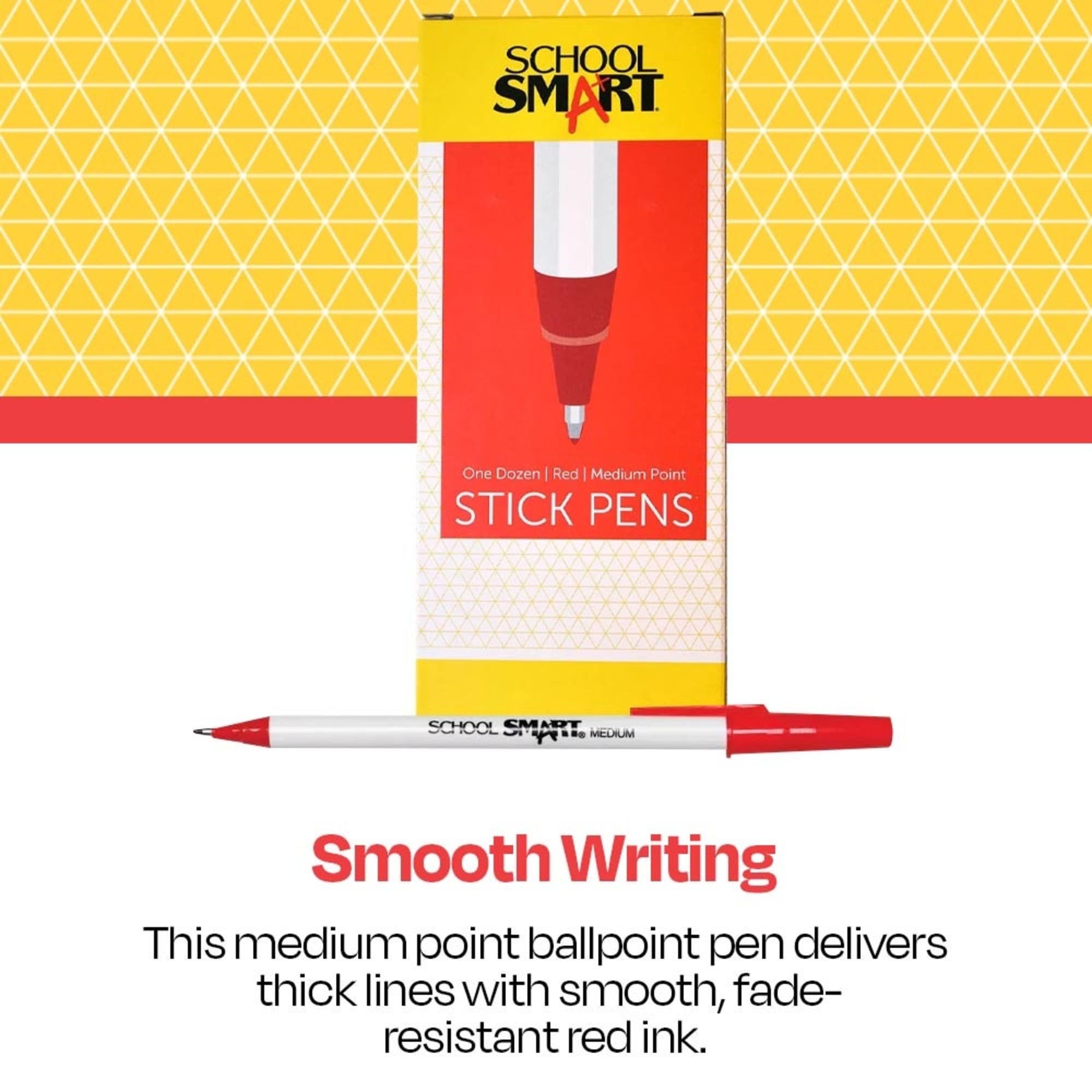School Smart Medium Point Round Stick Pens - 12 Pack, Smooth Writing for Students & Office Use, Perfect for Note Taking, Exams & Daily Writing Tasks