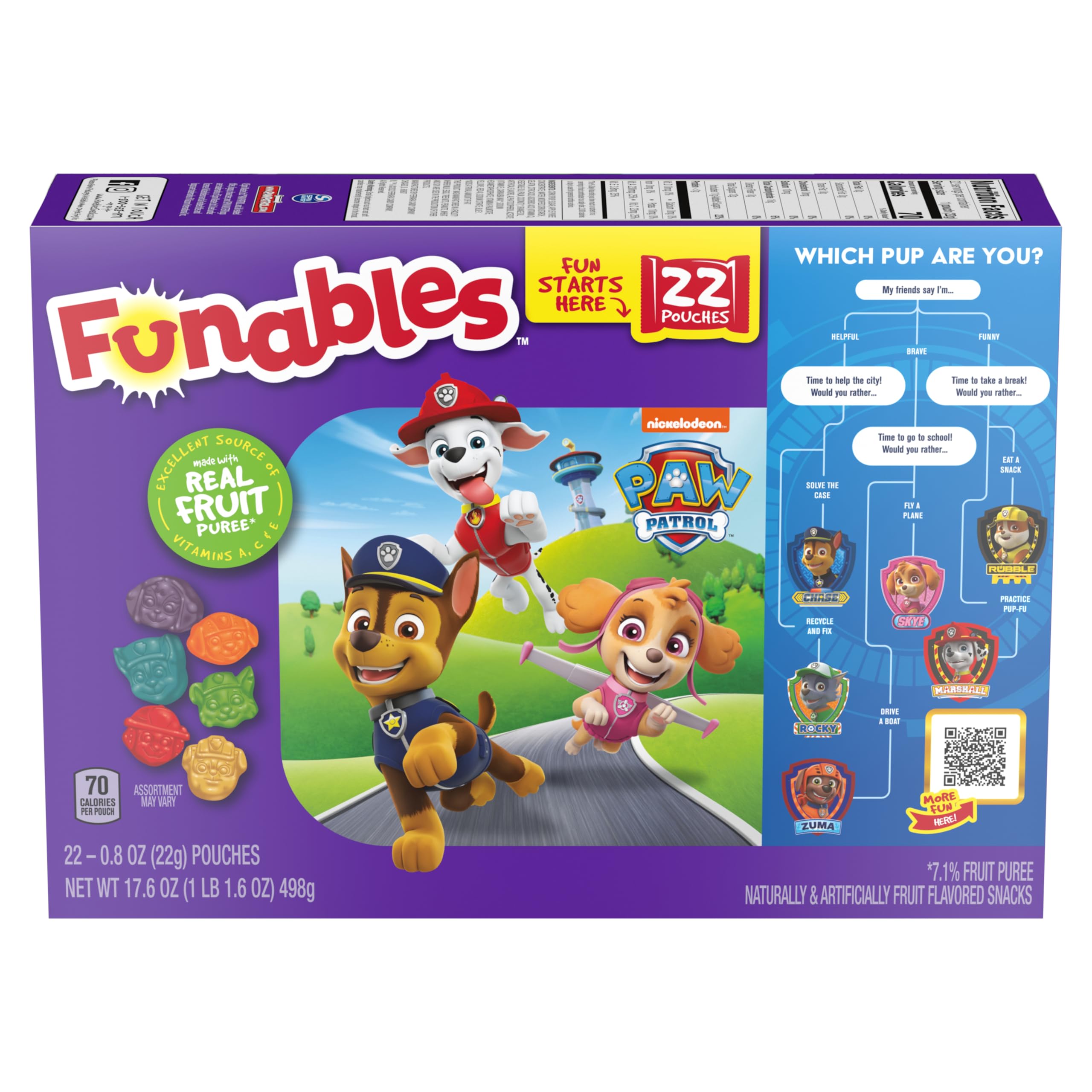 Funables PAW Patrol Assorted Fruit Flavored Snacks - 0.8 oz (22 Count) | Healthy Kids Snacks for Lunch Box, School, Parties & On-the-Go