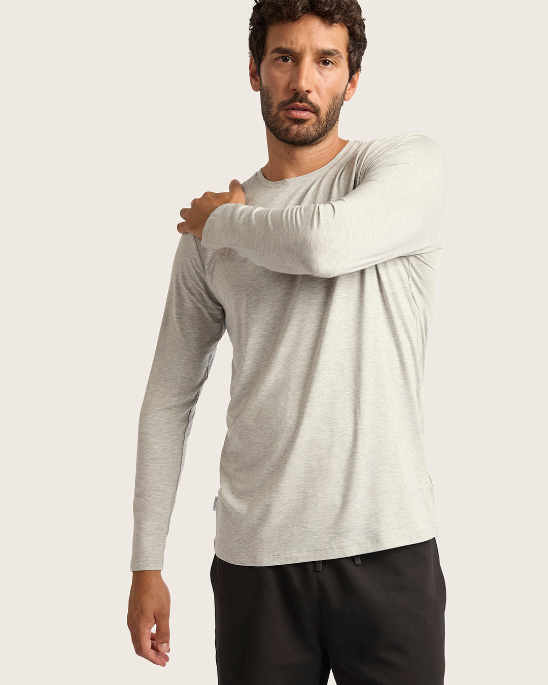Men's Long Sleeve Crew Neck T-Shirt - Light Grey Marl | Comfortable Casual Wear for Everyday & Outdoor Activities