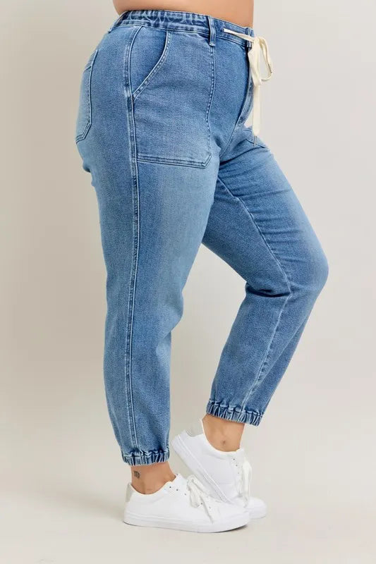 Judy Blue High Waist Stretch Denim Jogger Pants for Women - Comfortable Casual & Lounge Wear for Everyday Style