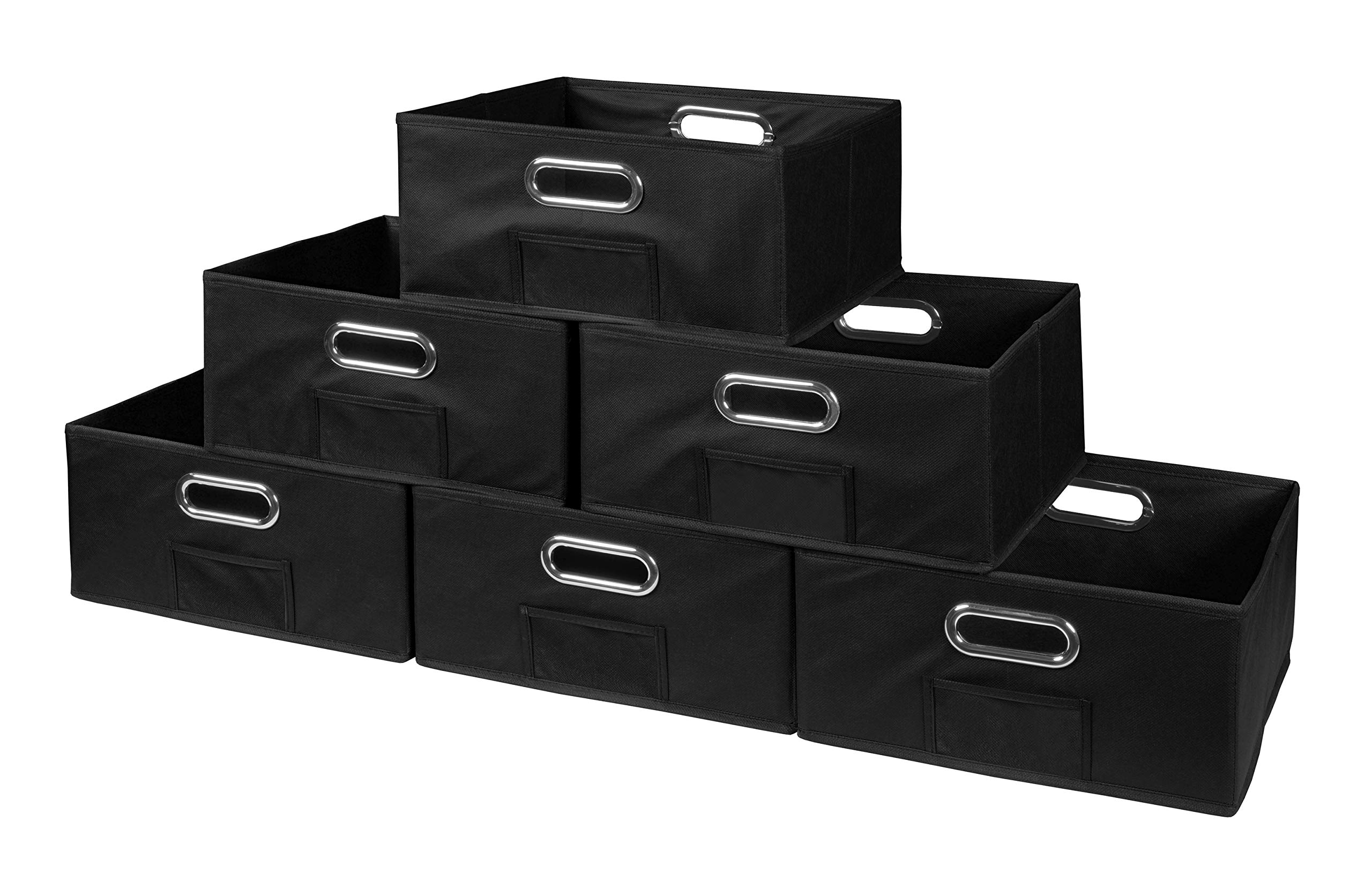 Cheer Home 6-Piece Foldable Fabric Storage Bins Set - Low Square Design for Organizing Closet, Shelves & Under Bed - Black | Space-Saving Home Organization Solution