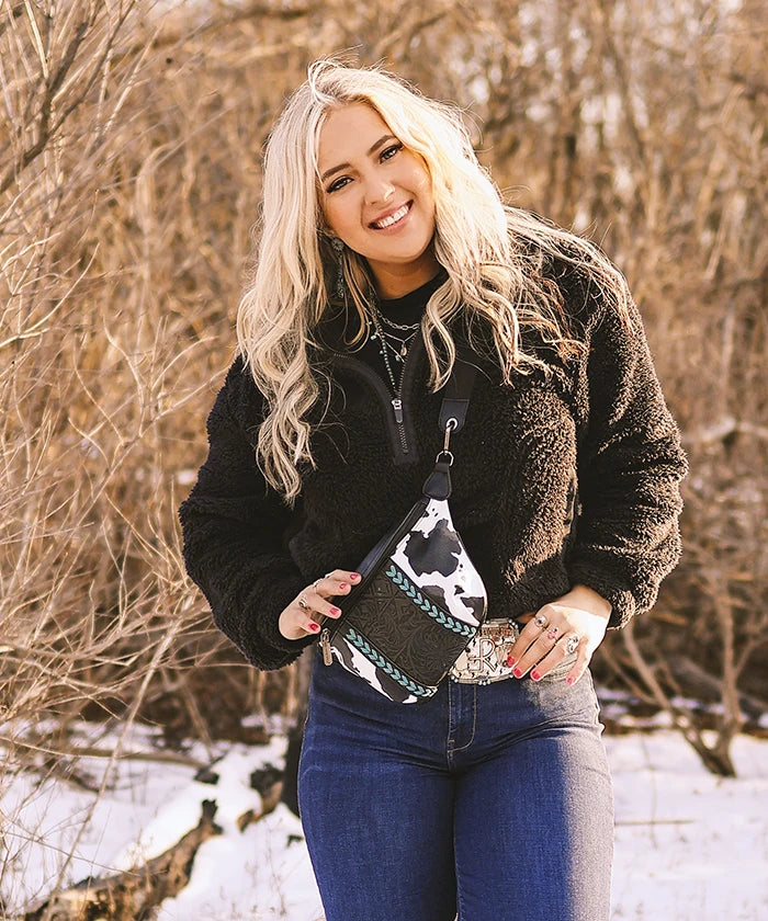Montana West Floral Tooled Leather Fanny Pack for Women - Stylish Waist Bag with Adjustable Belt for Hiking, Travel & Outdoor Activities