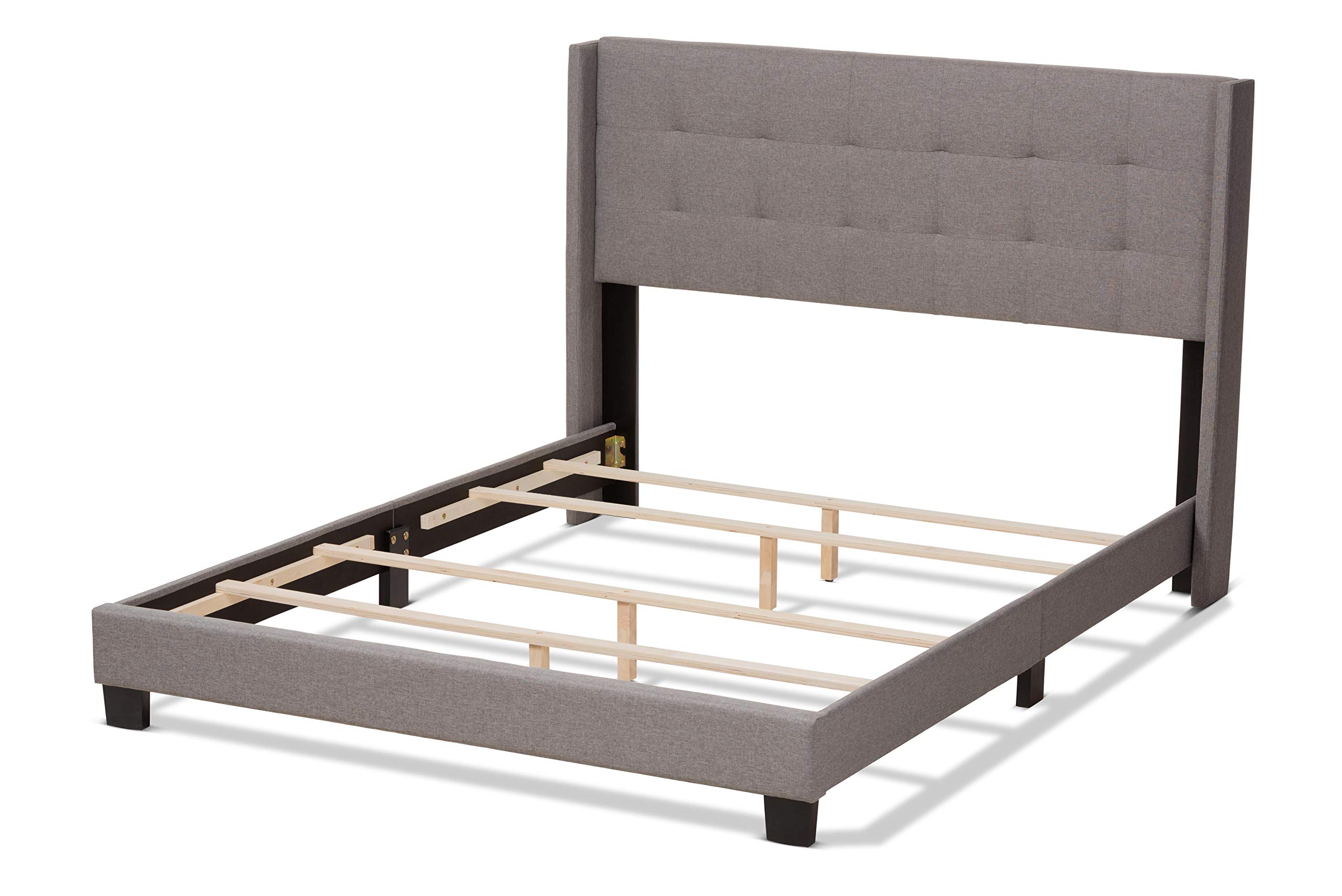 Baxton Studio Queen Size Bed Frame with Box Spring Required - Modern Grey Platform Bed for Bedroom, Guest Room, or Dorm