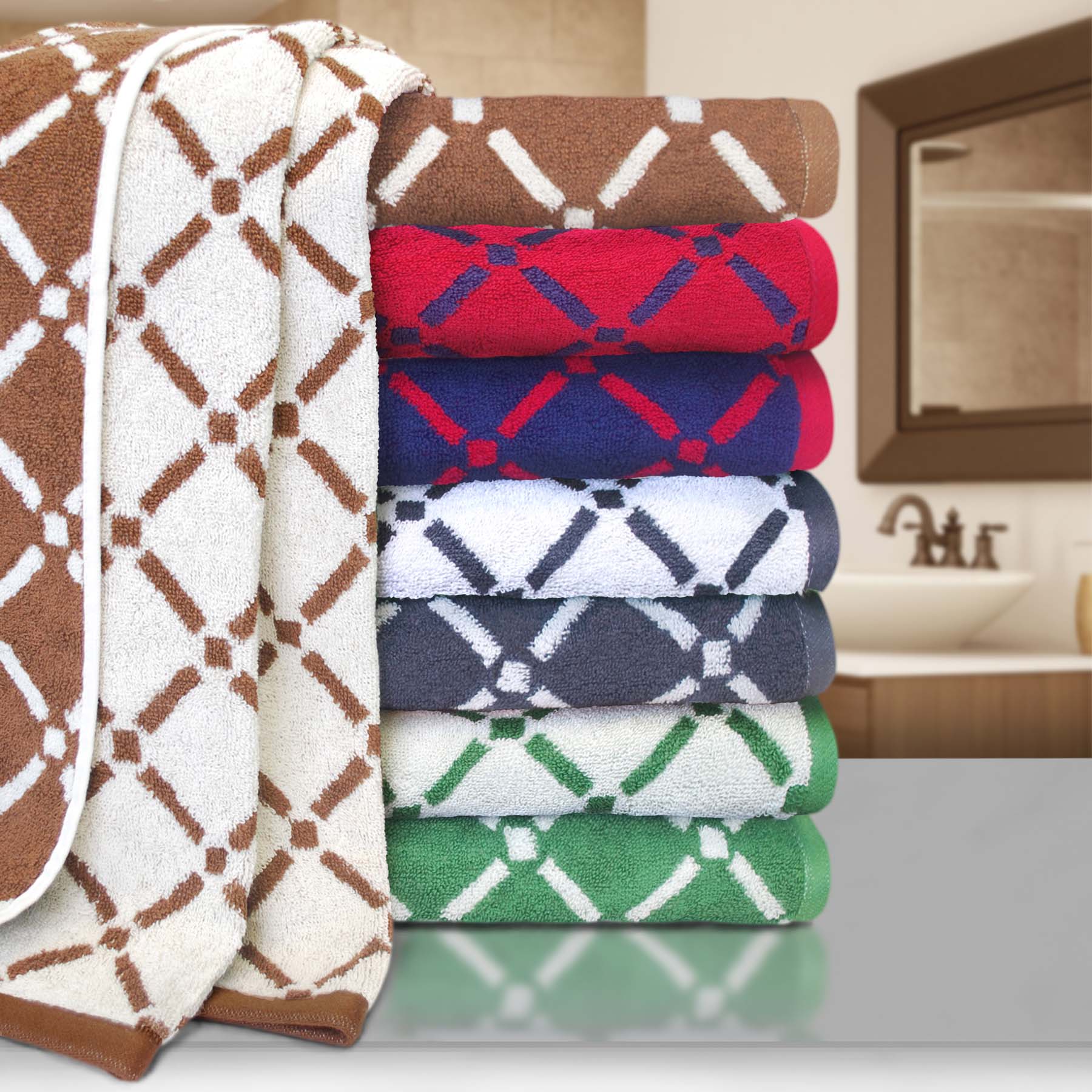 Premium Cotton Diamond Geometric 2-Piece Bath Sheet Set - Ultra Soft & Absorbent Luxury Towels for Spa, Bathroom & Beach Use