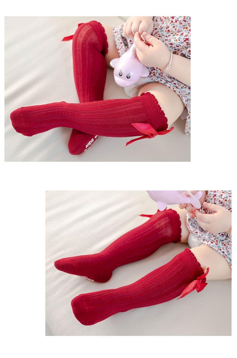 QandSweet Baby Girl Knee-High Socks with Bows - Non-Slip Toddler & Infant Stockings for Newborns - Perfect for Dress-Up, Photo Shoots & Everyday Comfort