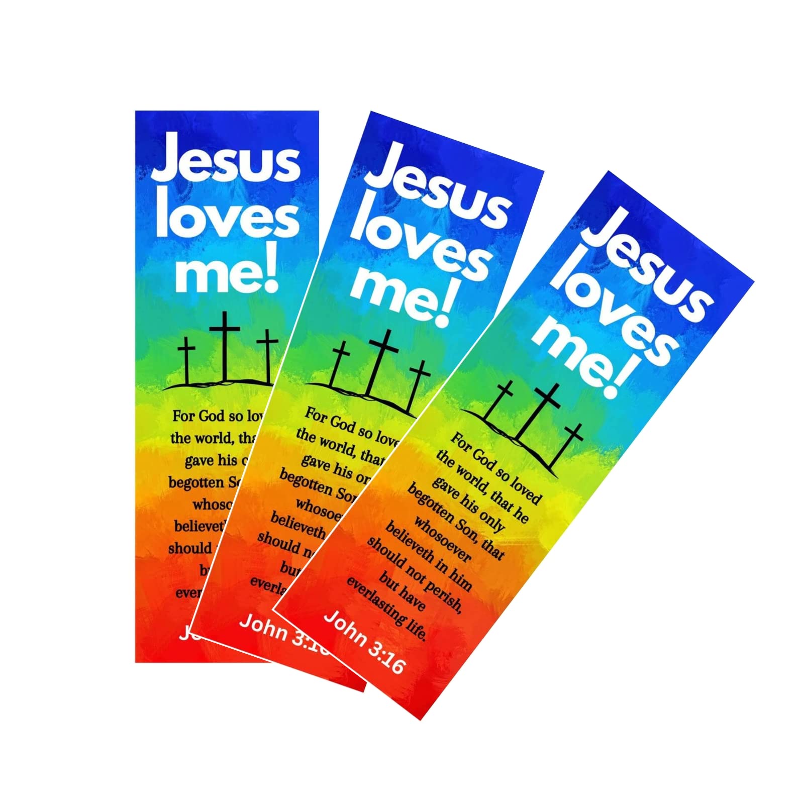 Jesus Loves Me Bookmarks - John 3:16 Bible Verse Religious Bookmark Set | Premium USA-Made Mega Pack (100 Count) | Rainbow Cross Design for Kids, VBS, Sunday School & Bible Study Gifts