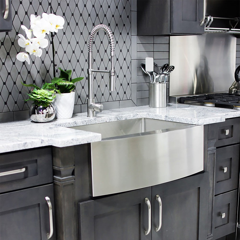 ZLINE Zermatt 30-inch Farmhouse Apron Front Stainless Steel Single Bowl Kitchen Sink with Bottom Grid (SAS 30) - Perfect for Rustic & Modern Farmhouse Kitchens, DIY Installations & Heavy-Duty Cooking