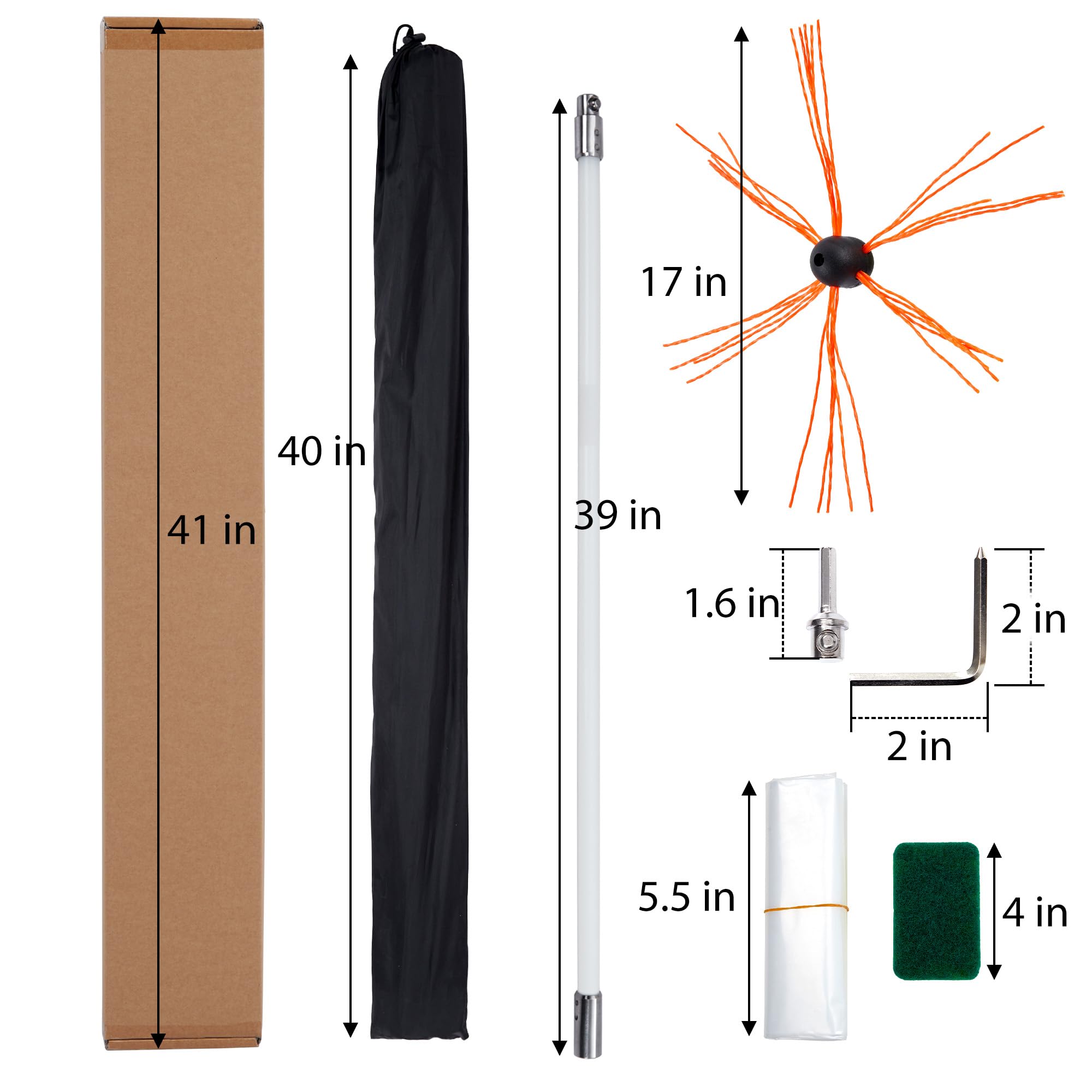 GARVEE 31 Feet Chimney Sweep Kit with 9 Nylon Flexible Rods & Drill-Powered Brush - Fireplace Cleaning System for Wood Stove, Fire Pit & Chimney Maintenance - Perfect for Homeowners & DIY Enthusiasts
