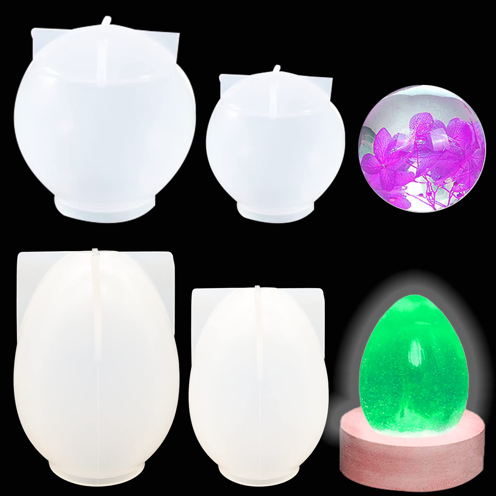 4 Pcs Egg & Sphere Resin Molds for DIY Crafts - Home Decor, Flower Preservation, Resin Art Projects - Perfect for Wedding Favors, Valentine's Day, Anniversary & Easter Gifts - Great for Table Centerpieces and Handmade Decorations