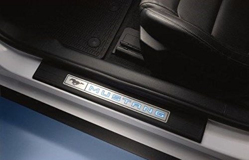 Genuine Black LED Illuminated Front Door Entry Rocker Sill Scuff Plates for Mustang 2015-2016 - OEM Factory Stock - Enhance Your Car's Interior Lighting & Protection (Perfect for Night Driving & Custom Car Styling)